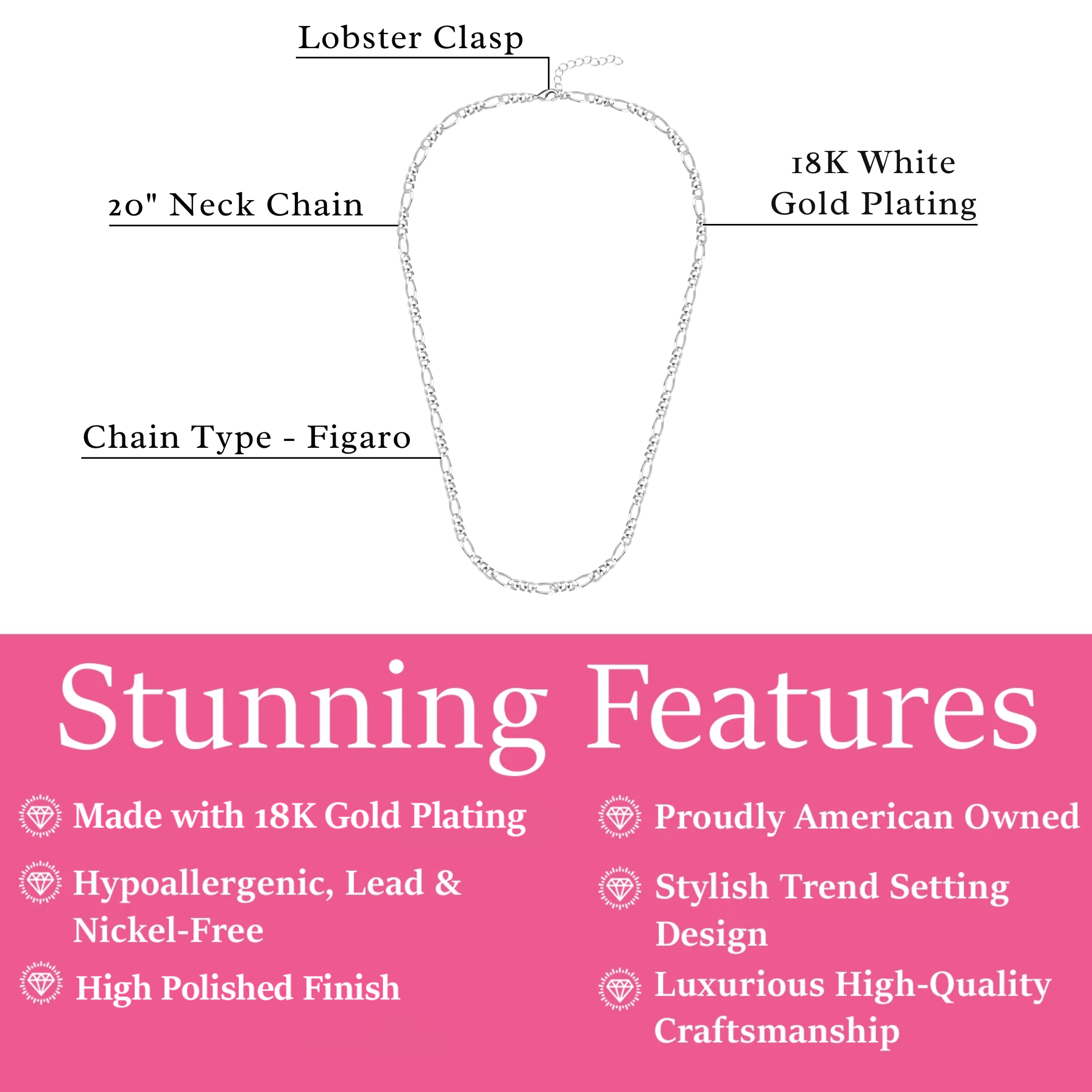 Lainey 18k White Gold Plated Stacking Necklace Chain