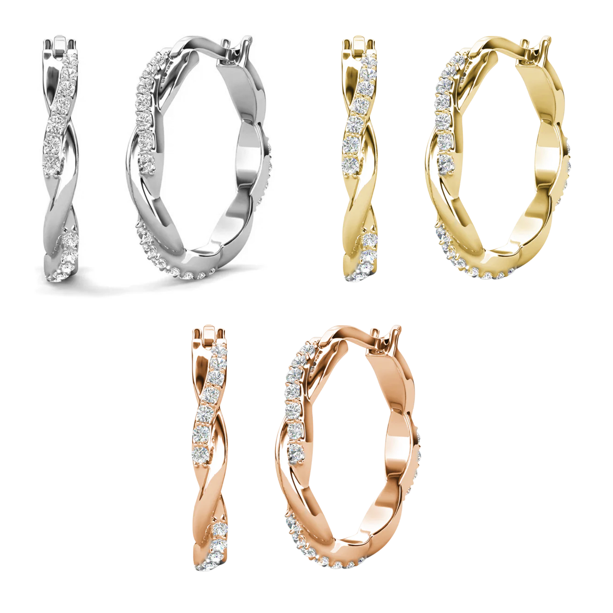 Lauren 18k White Gold Plated 22mm Twisted Hoop Earrings with Swarovski Crystals (3 Pair Set)