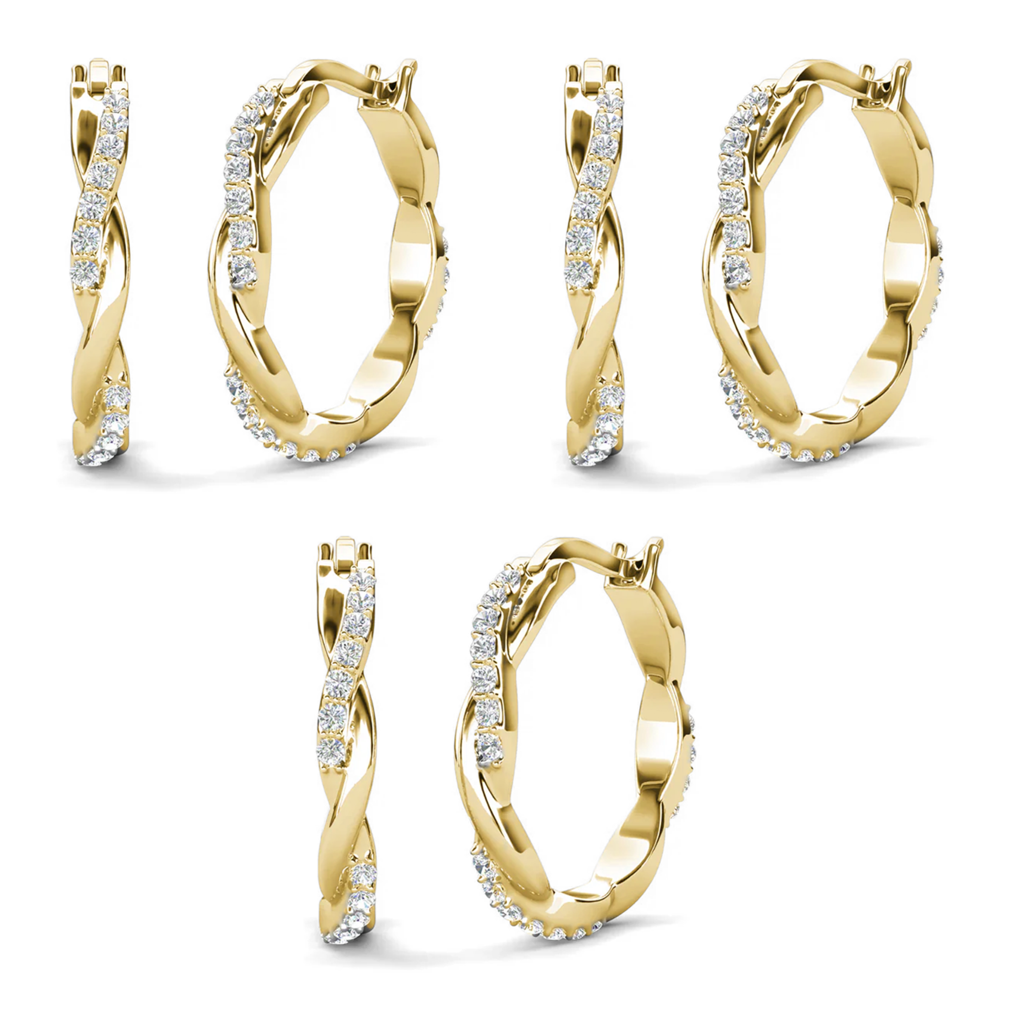 Lauren 18k White Gold Plated 22mm Twisted Hoop Earrings with Swarovski Crystals (3 Pair Set)