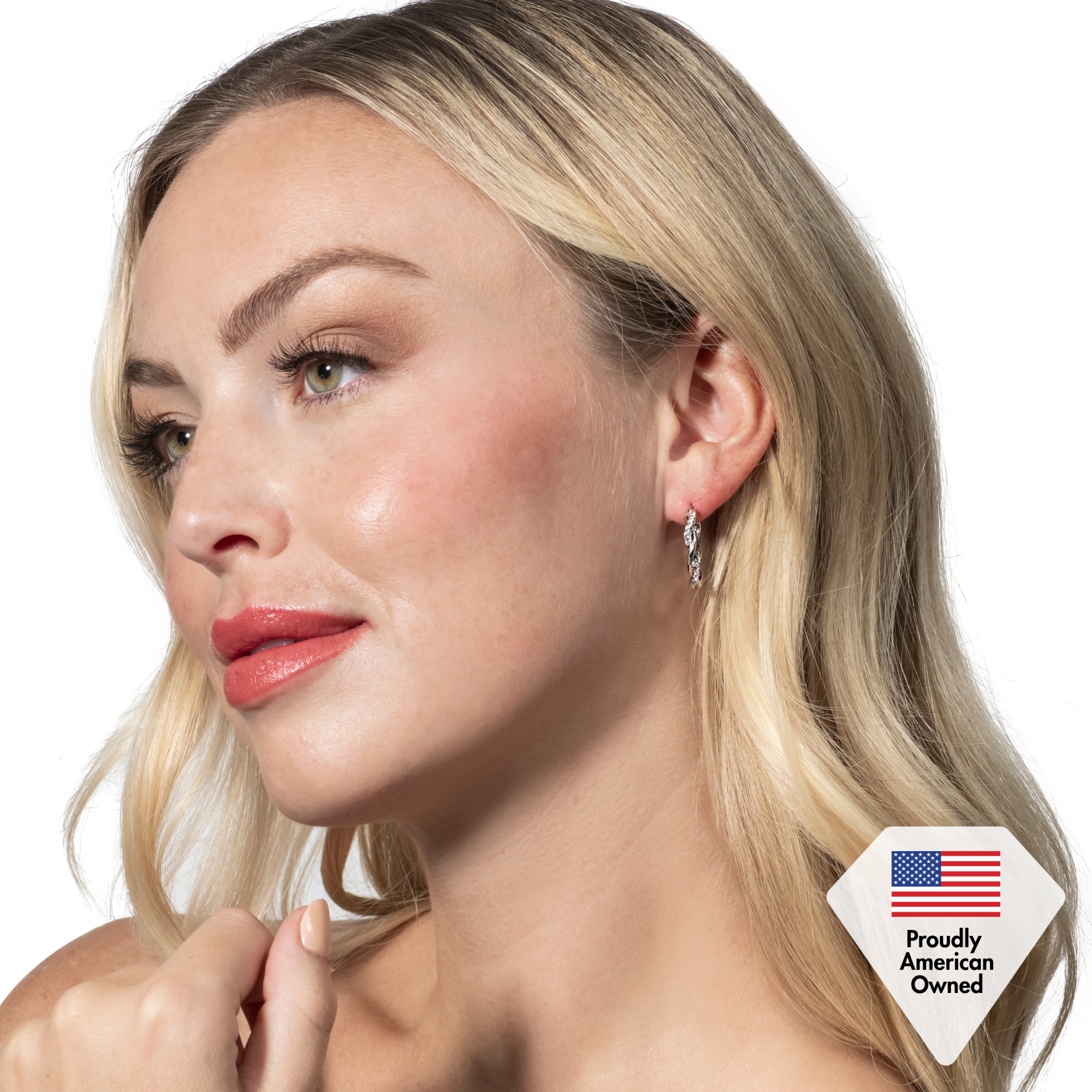 Lauren 18k White Gold Plated 22mm Twisted Hoop Earrings with Swarovski Crystals