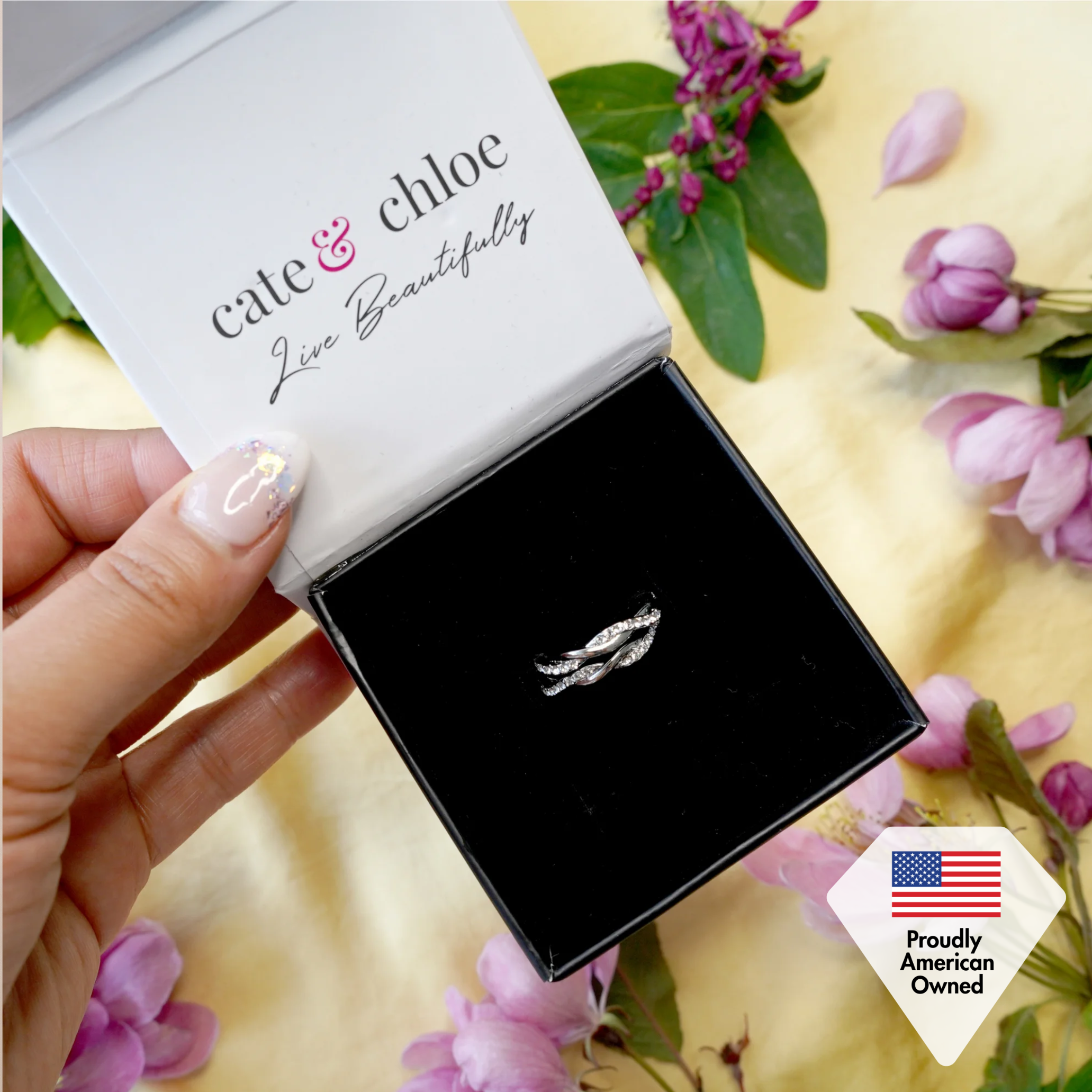 Lauren 18k White Gold Plated 22mm Hoop Earrings & Strength and Peace Shadow Card