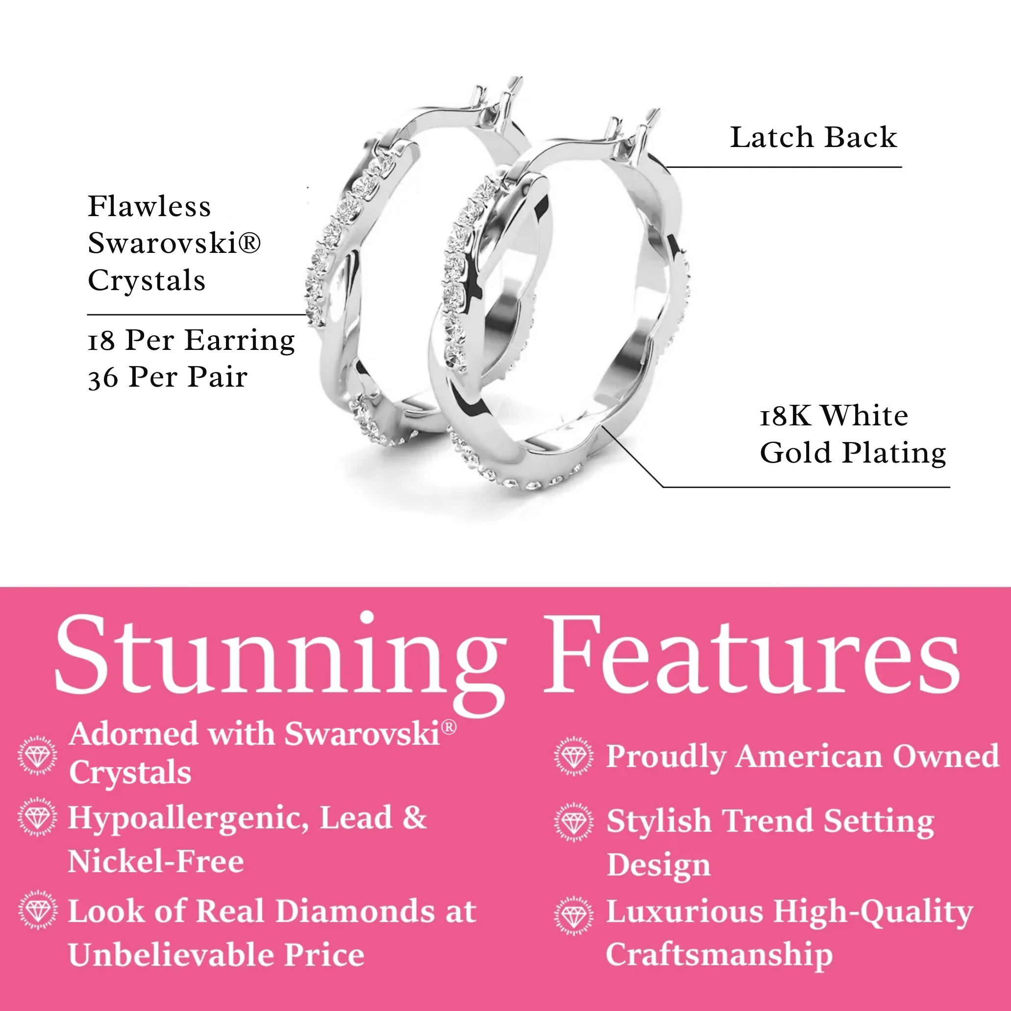 Lauren 18k White Gold Plated 22mm Hoop Earrings & Strength and Peace Shadow Card