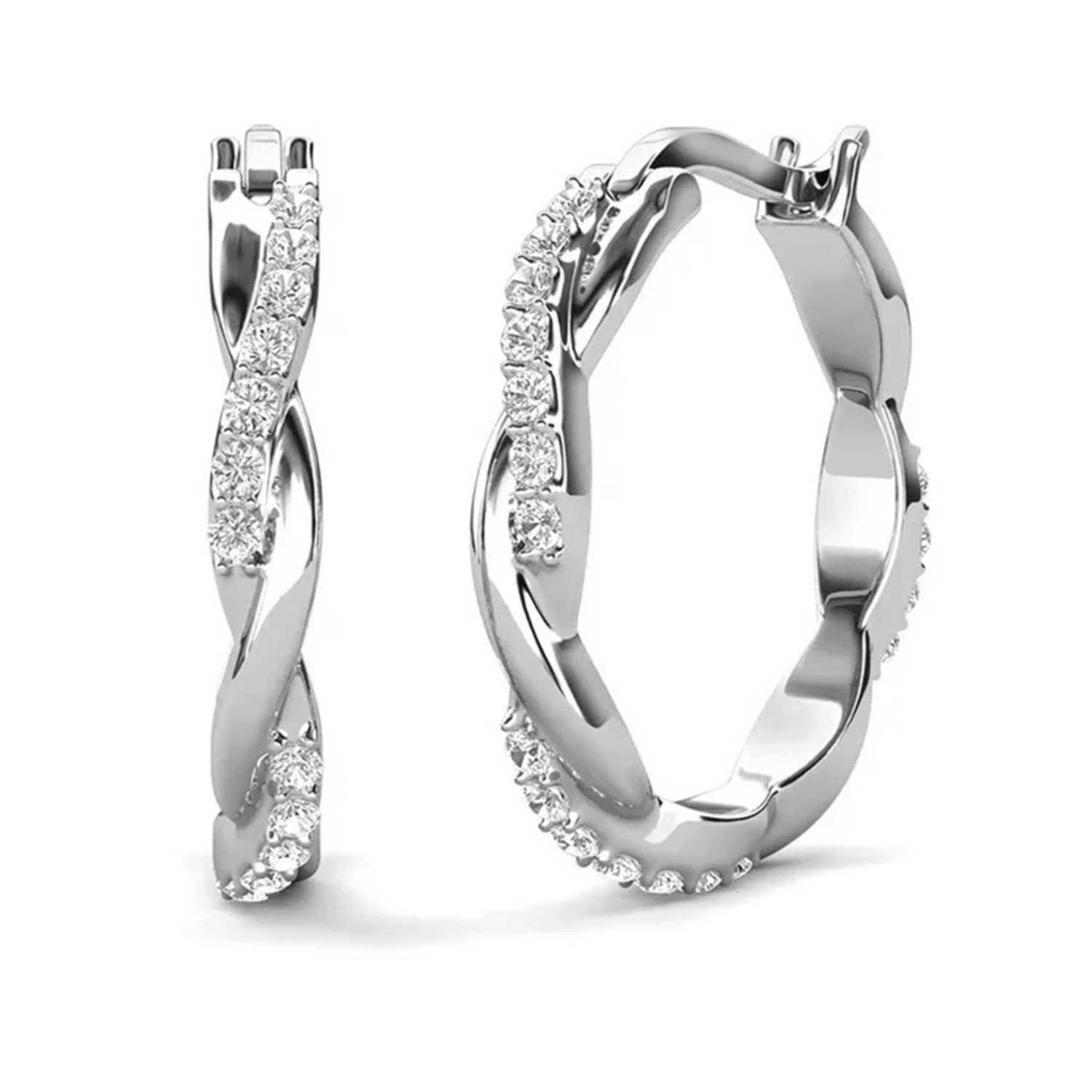 Lauren 18k White Gold Plated 22mm Twisted Hoop Earrings with Swarovski Crystals (3 Pair Set)