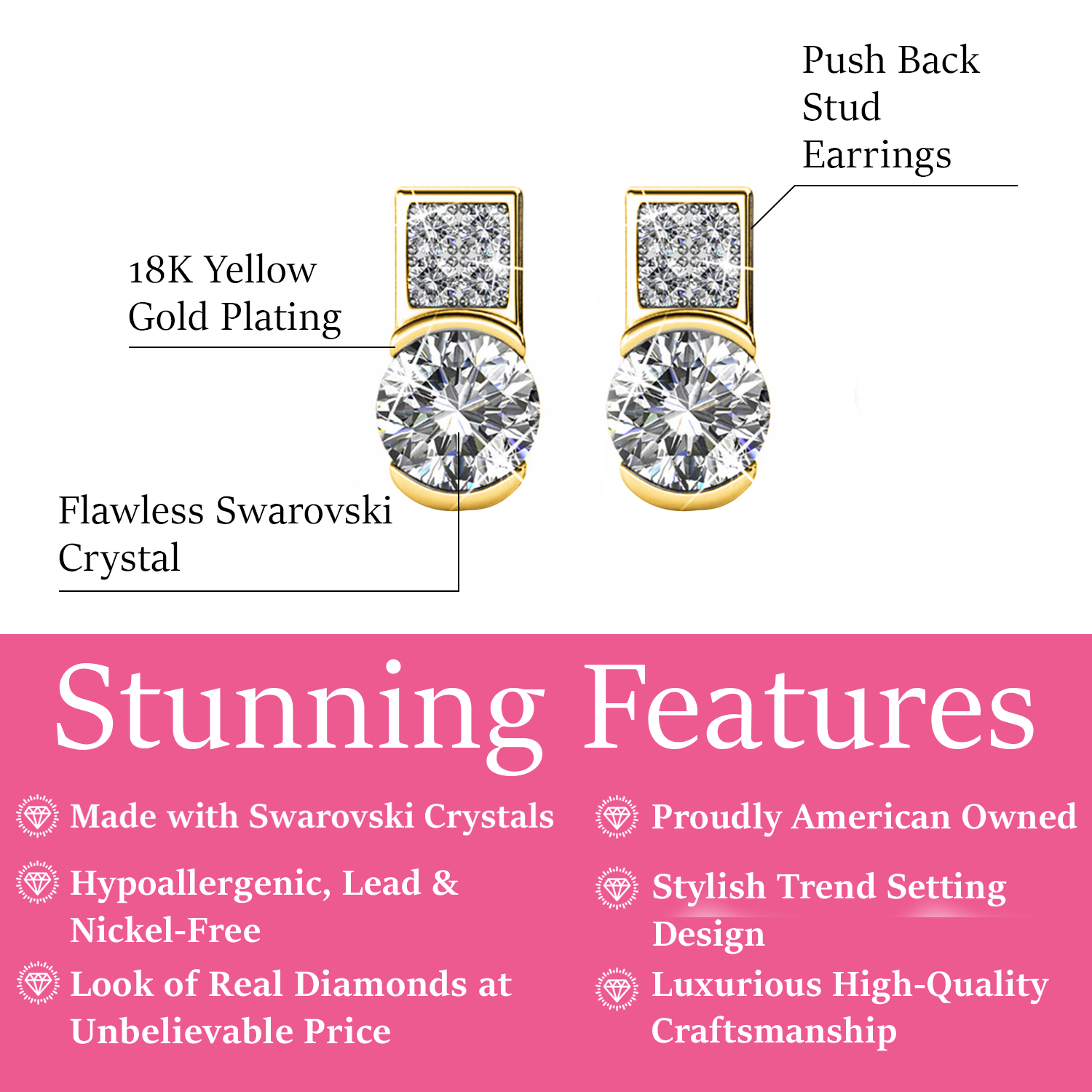 Laya 18k White Gold Plated Stud Earrings with Swarovski Crystals