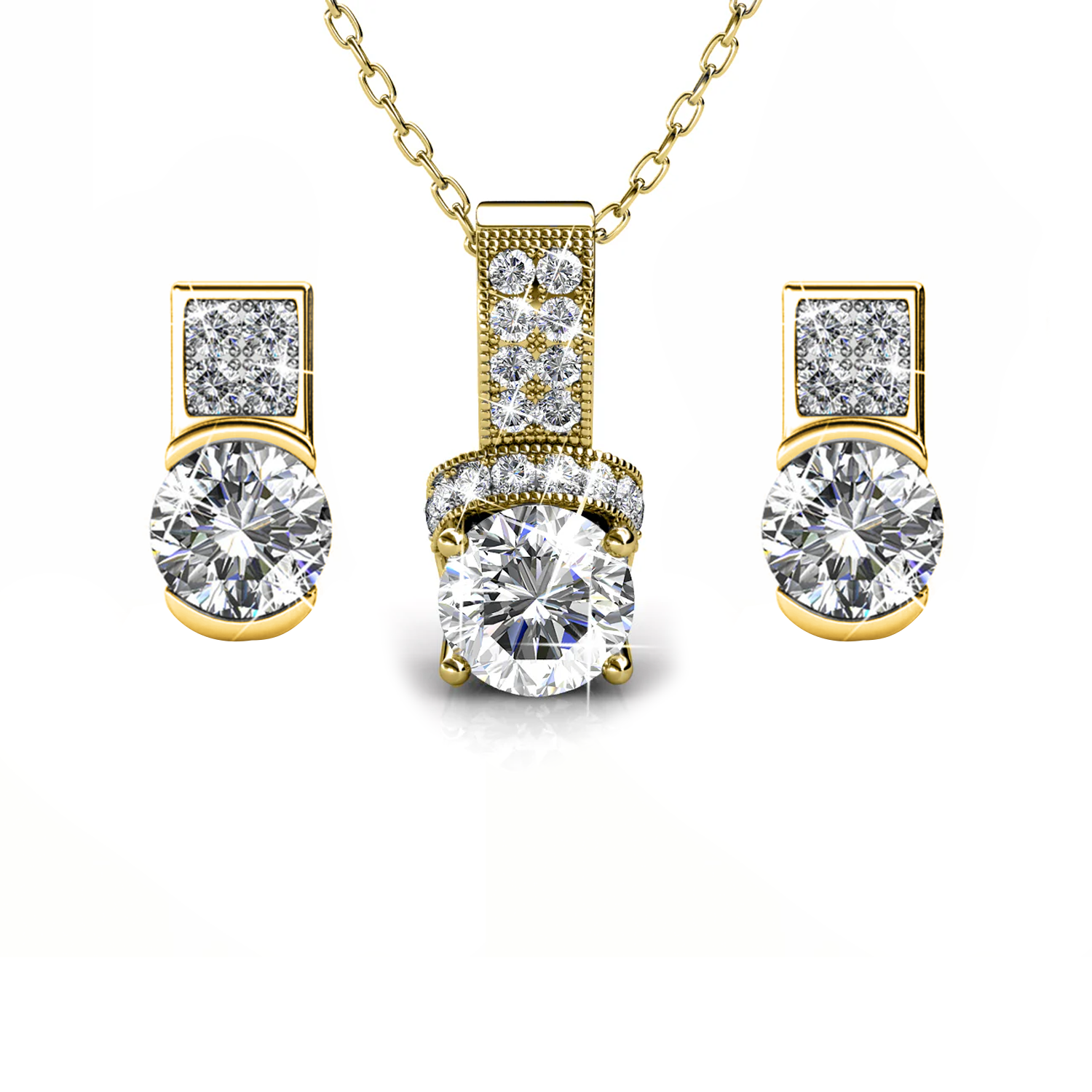 Laya 18k White Gold Swarovski Pendant Necklace and Earrings Jewelry Set