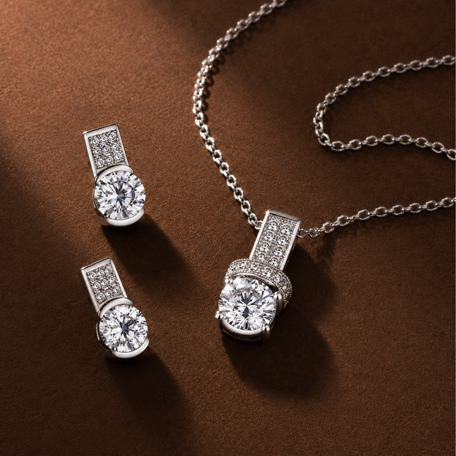 Laya 18k White Gold Pendant Necklace and Earrings Jewelry Set with Swarovski Crystals  — Final Sale - FAB FAV