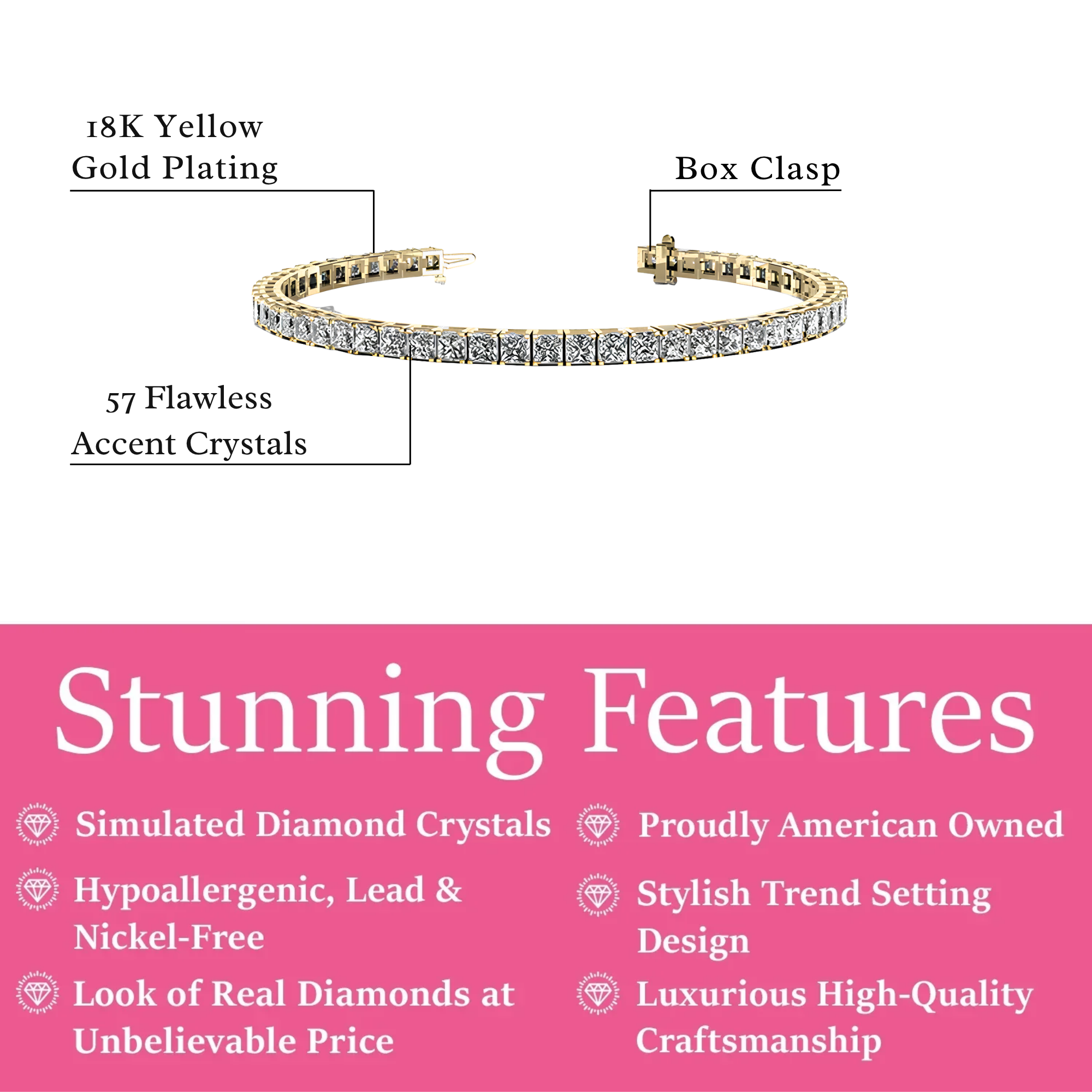 Leila 18k White Gold Plated Tennis Bracelet with Simulated Diamond Crystals