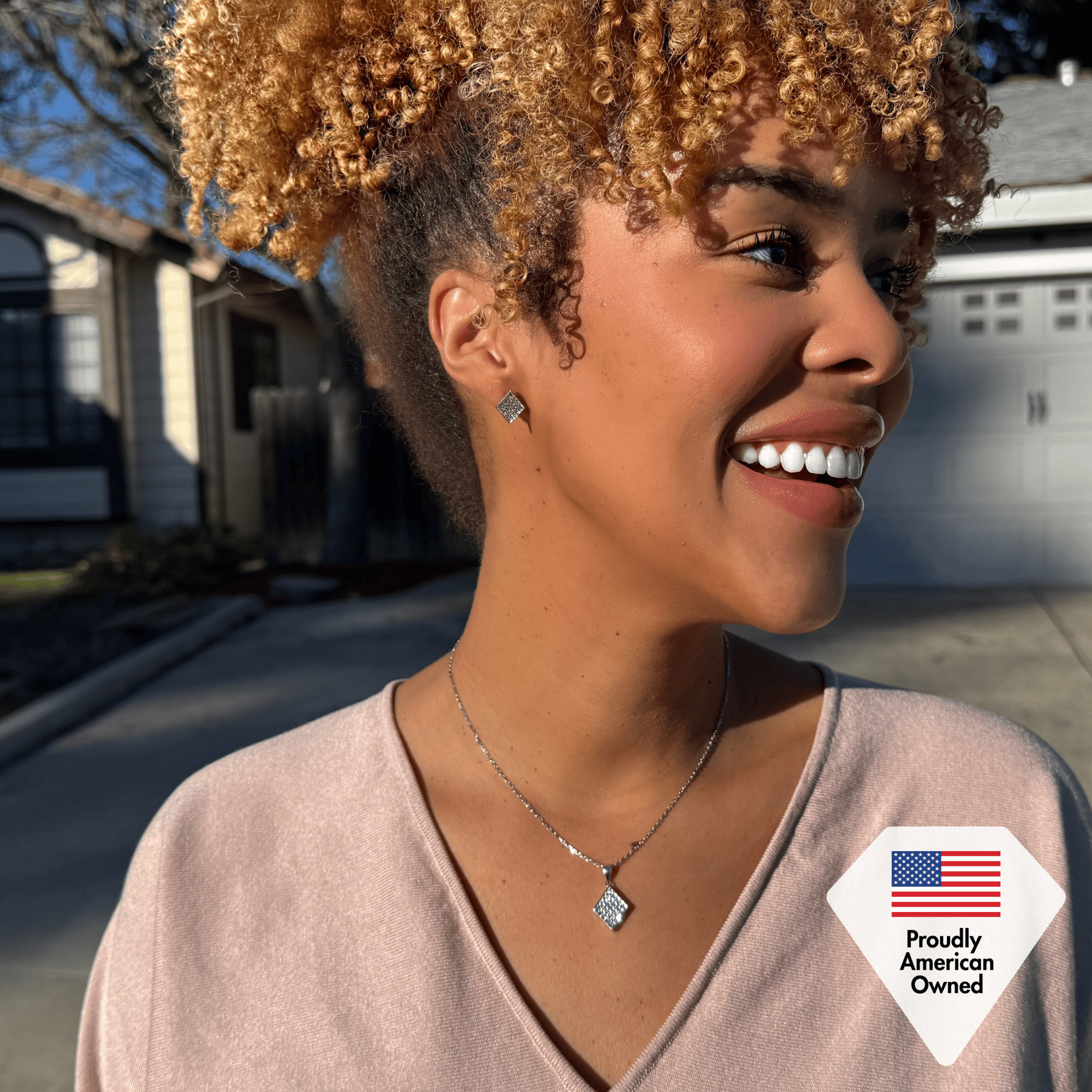 Lennon 18k White Gold Plated Diamond Shaped Stud Earrings with Swarovski Crystals