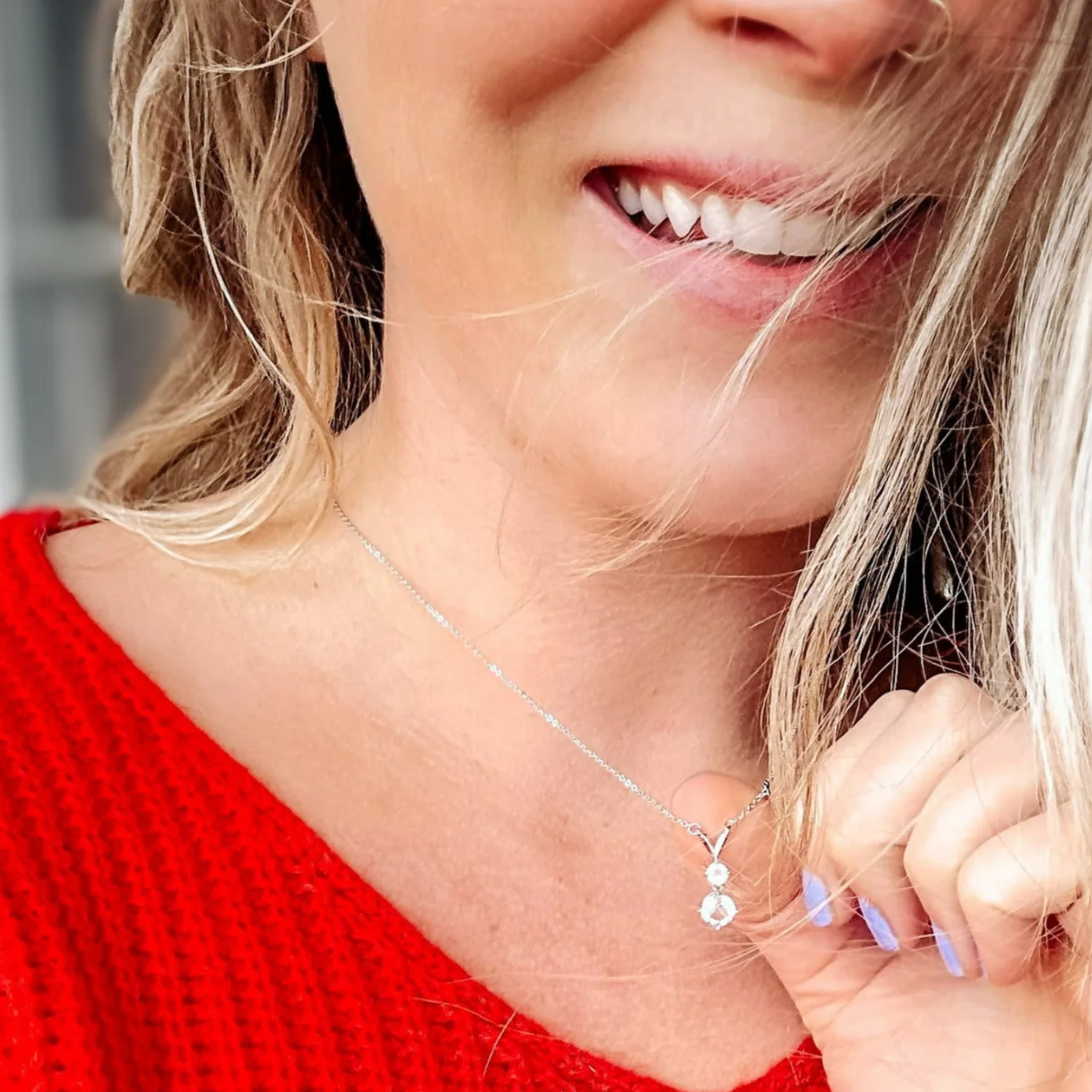 Andy 18k White Gold Plated 2-Stone Pendant Necklace with Swarovski Crystals - FAB FAV