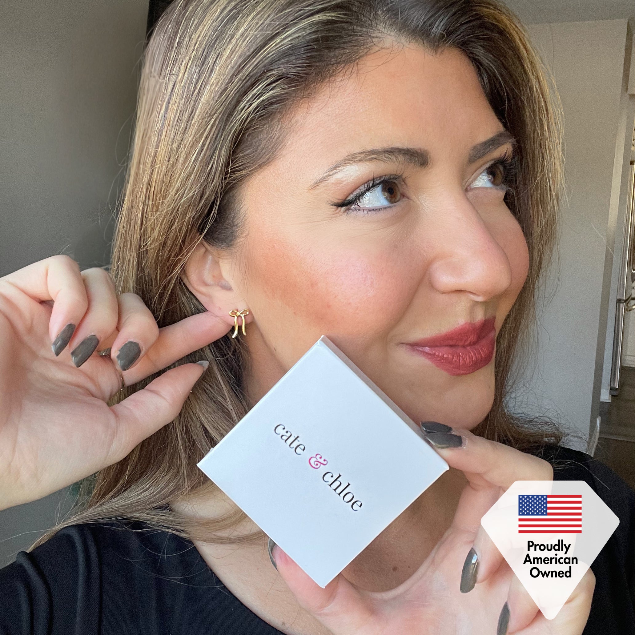 Lola 18k White Gold Plated Ribbon/Bow Drop Earrings