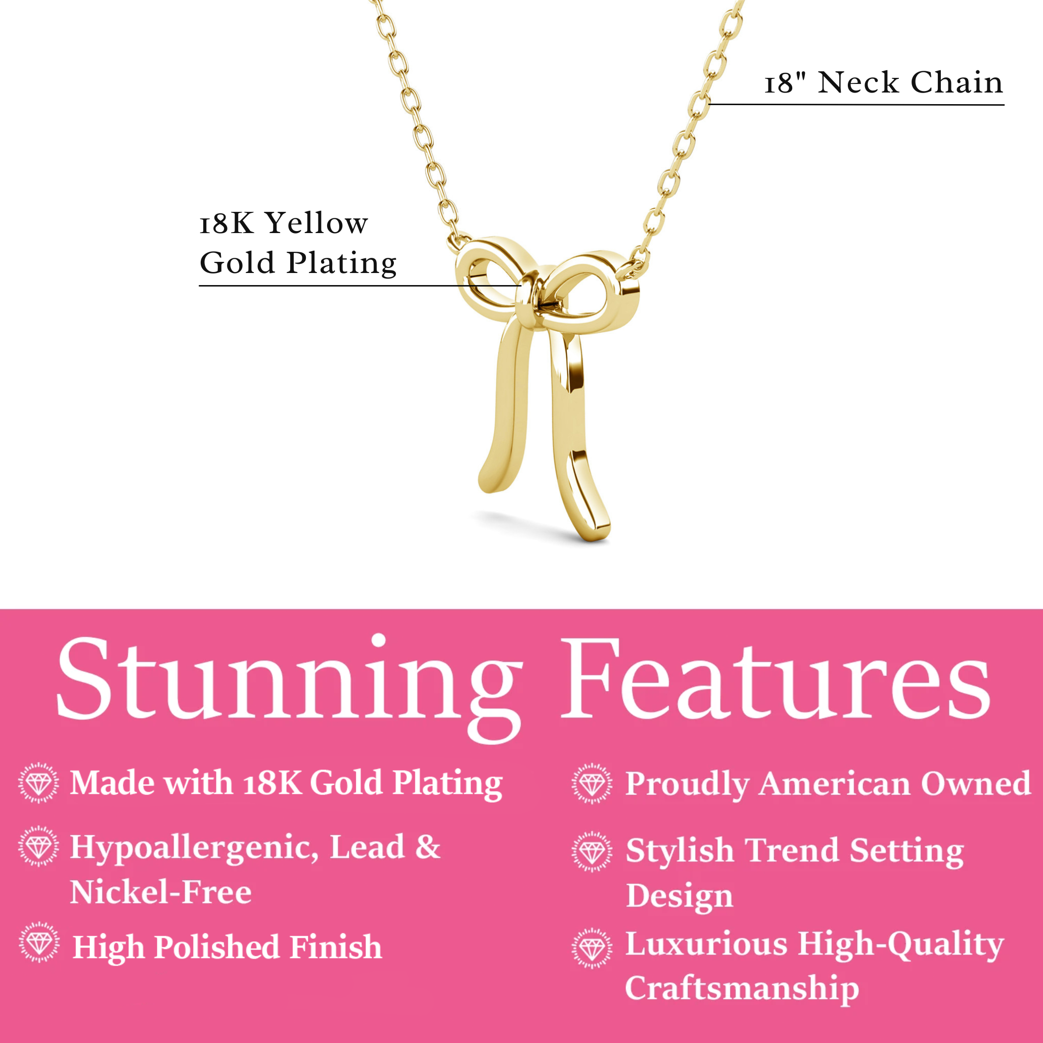 Lola 18k White Gold Plated Ribbon/Bow Pendant Necklace