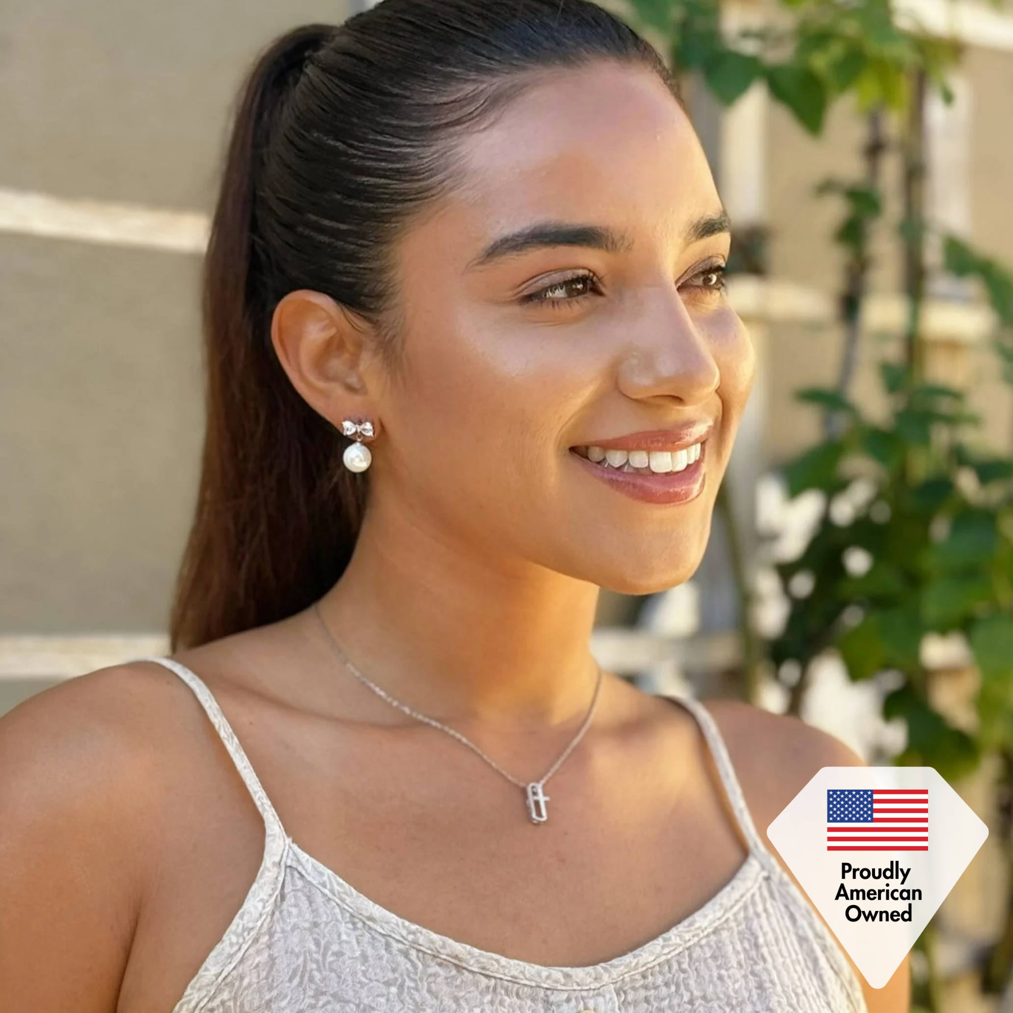 Lona 18k White Gold Plated Silver Cross Necklace with Swarovski Crystals