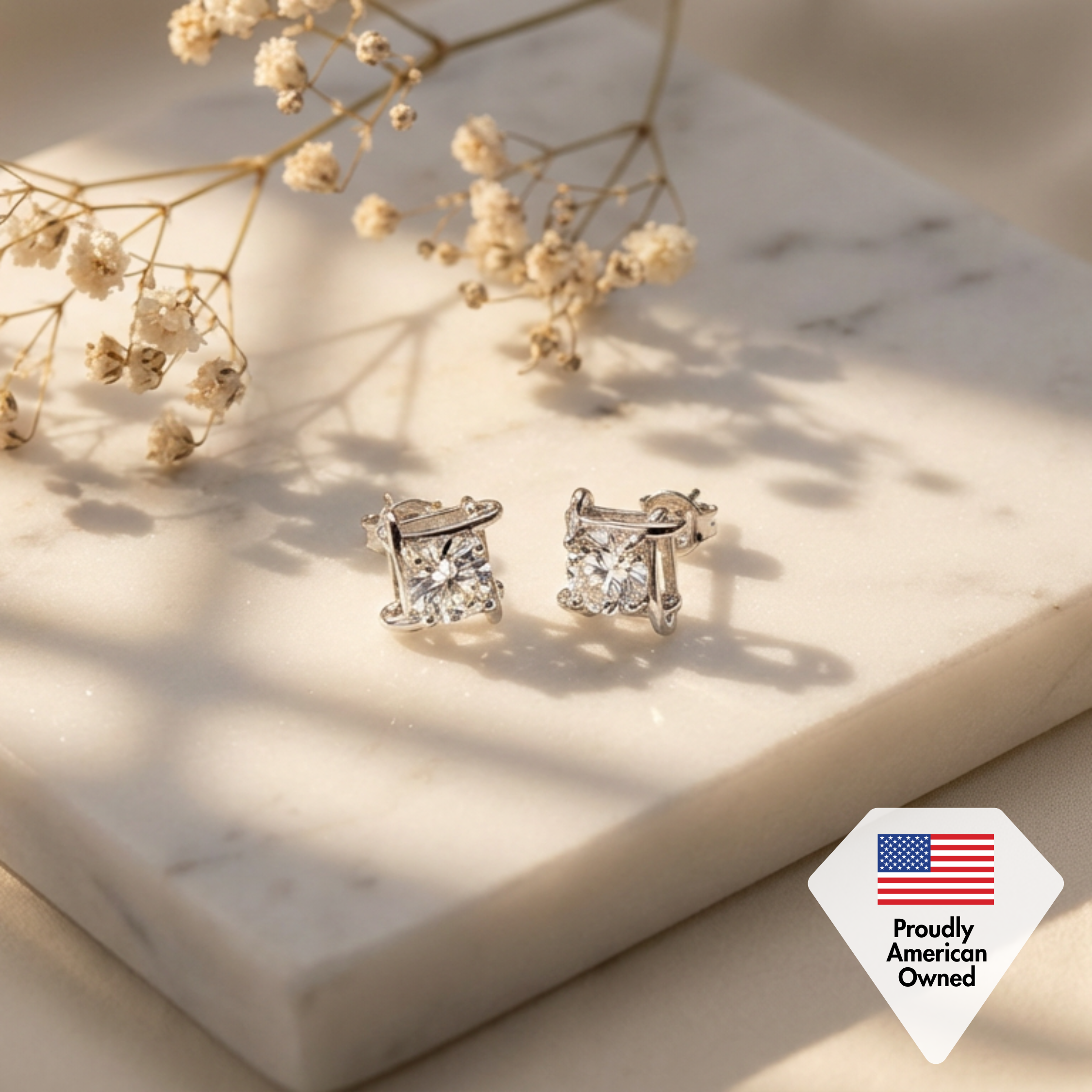 Lorelei 18k White Gold Plated Stud Earrings with Round Swarovski Crystals