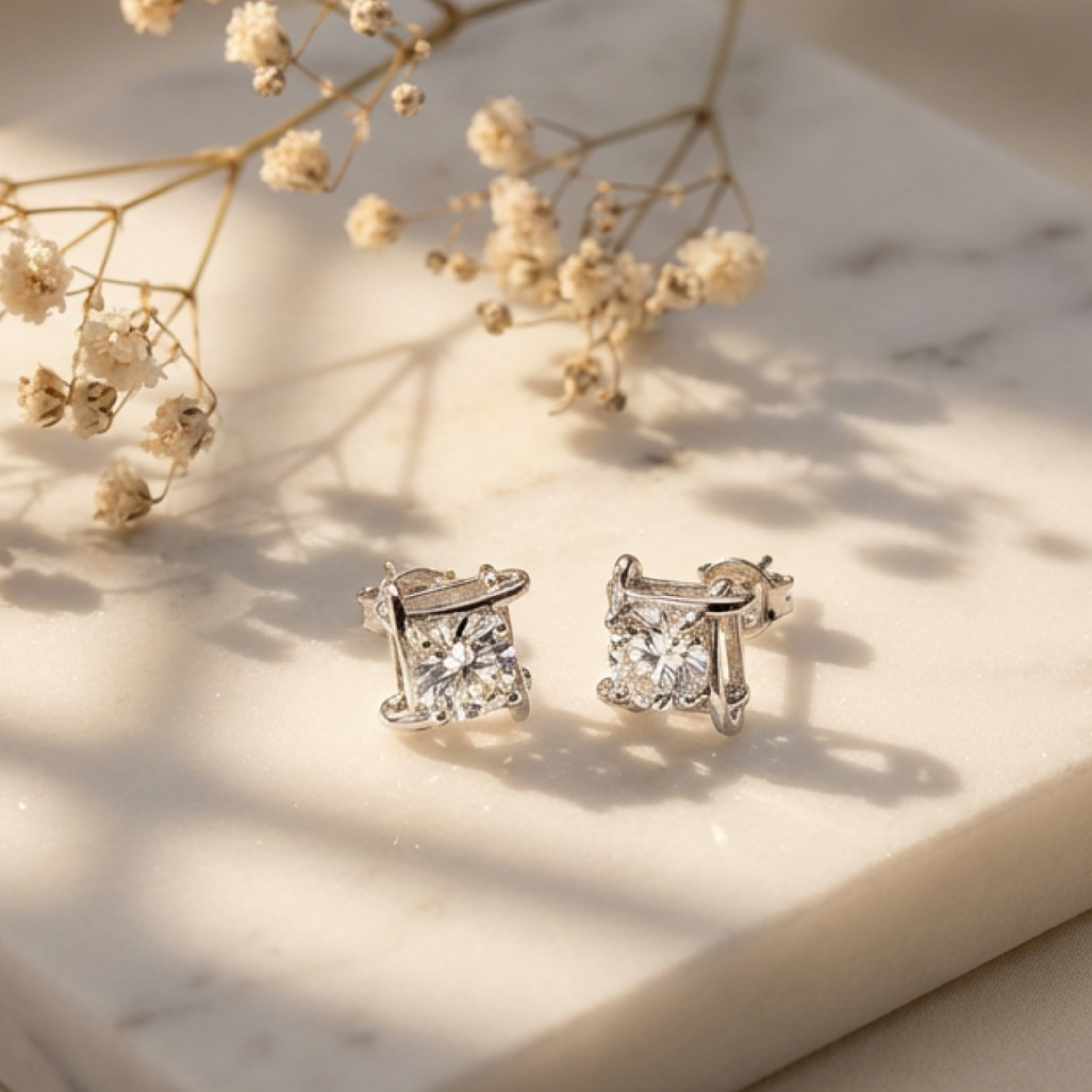 Lorelei 18k White Gold Plated Stud Earrings with Round Swarovski Crystals