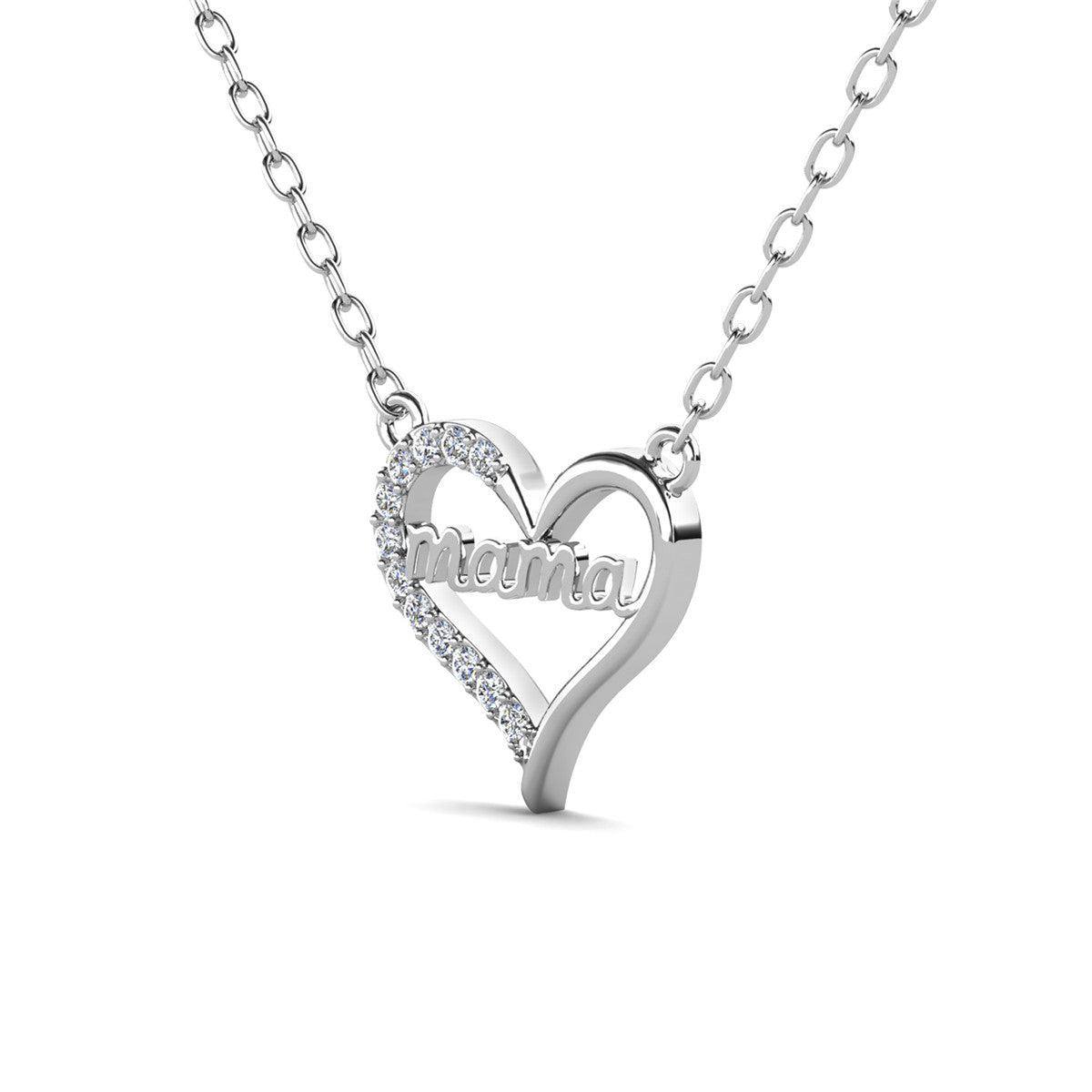 Louise 18k White Gold Plated Mama Heart Necklace with Swarovski Crystals