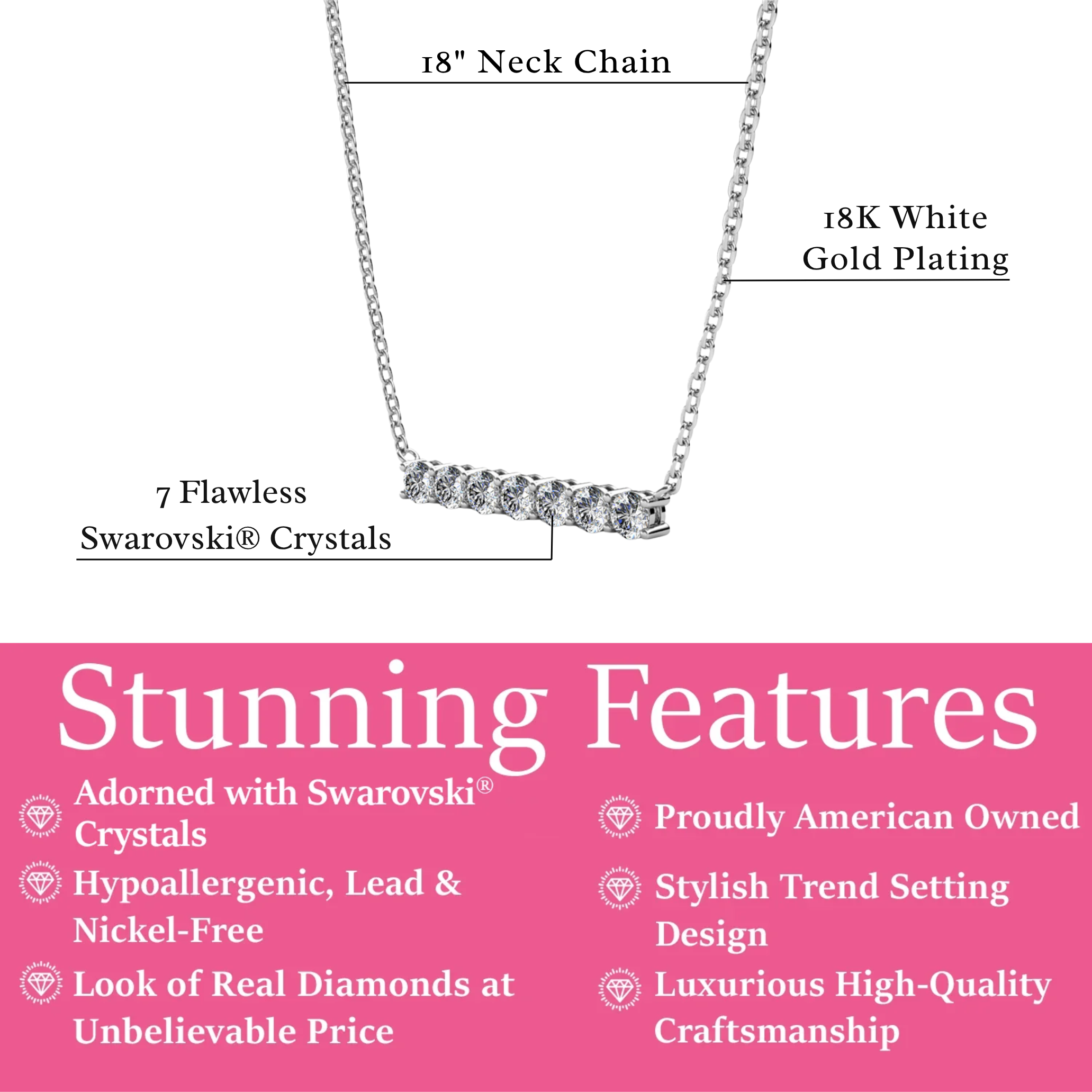 Lynn 18k White Gold Plated Crystal Bar Necklace & To Bridesmaid Leaf Card