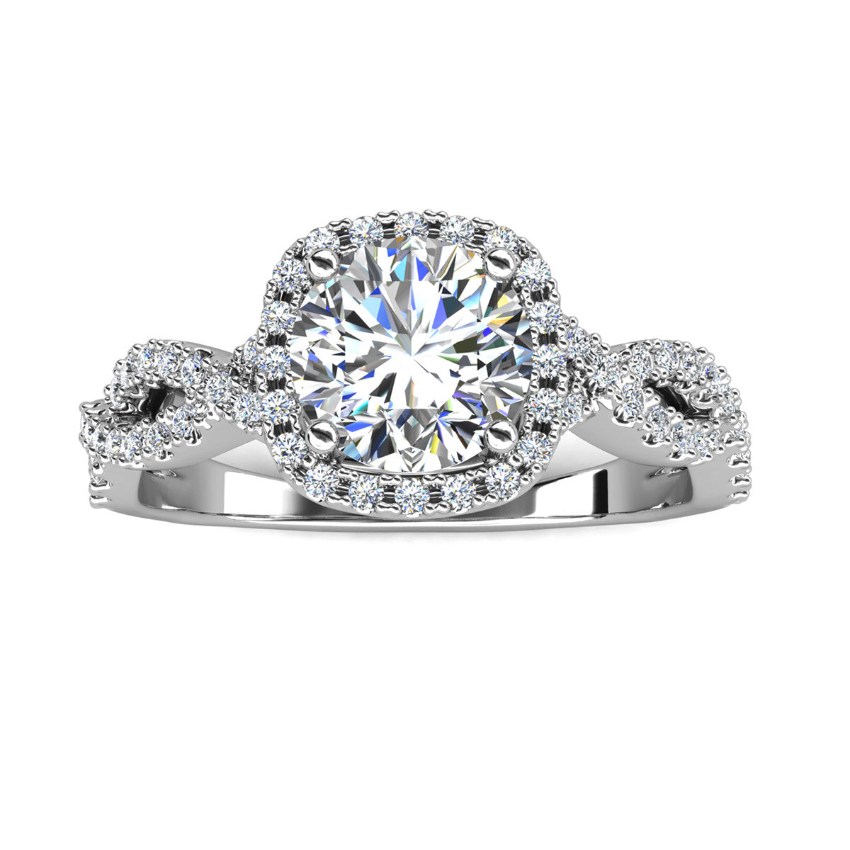 Moissanite by Cate & Chloe Octavia 0.84ctw Round Cut 925 Sterling Silver 18K White Gold Plated Forever Engagement Ring