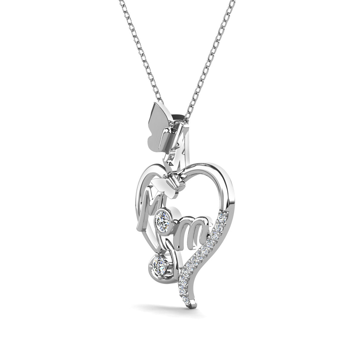 Mabel 18k White Gold Plated Mom Heart Pendant Necklace with Swarovski Crystals