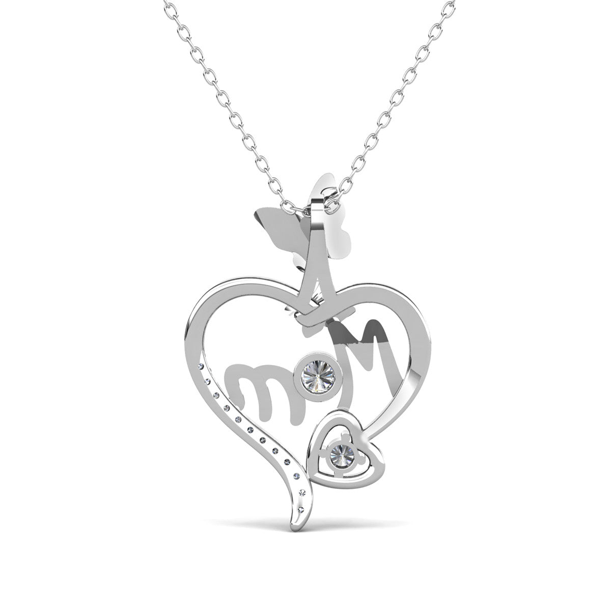Mabel 18k White Gold Plated Mom Heart Pendant Necklace with Swarovski Crystals