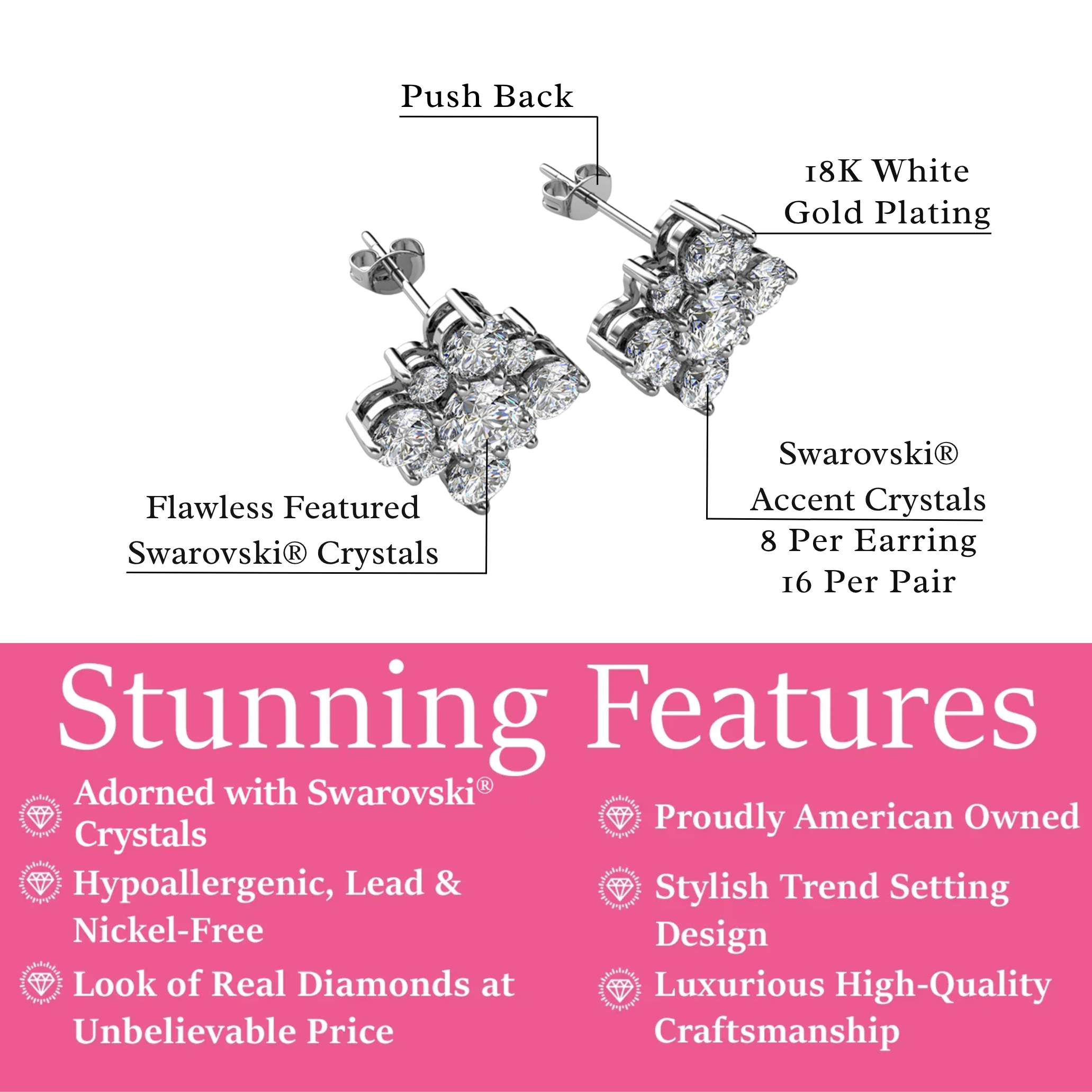 Macie 18k White Gold Plated Cluster Stud Earrings with Swarovski Crystals