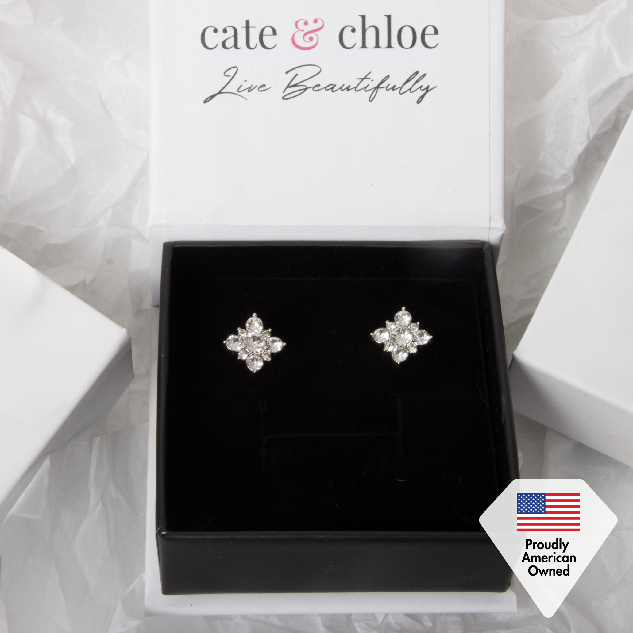 Macie 18k White Gold Plated Cluster Stud Earrings with Swarovski Crystals