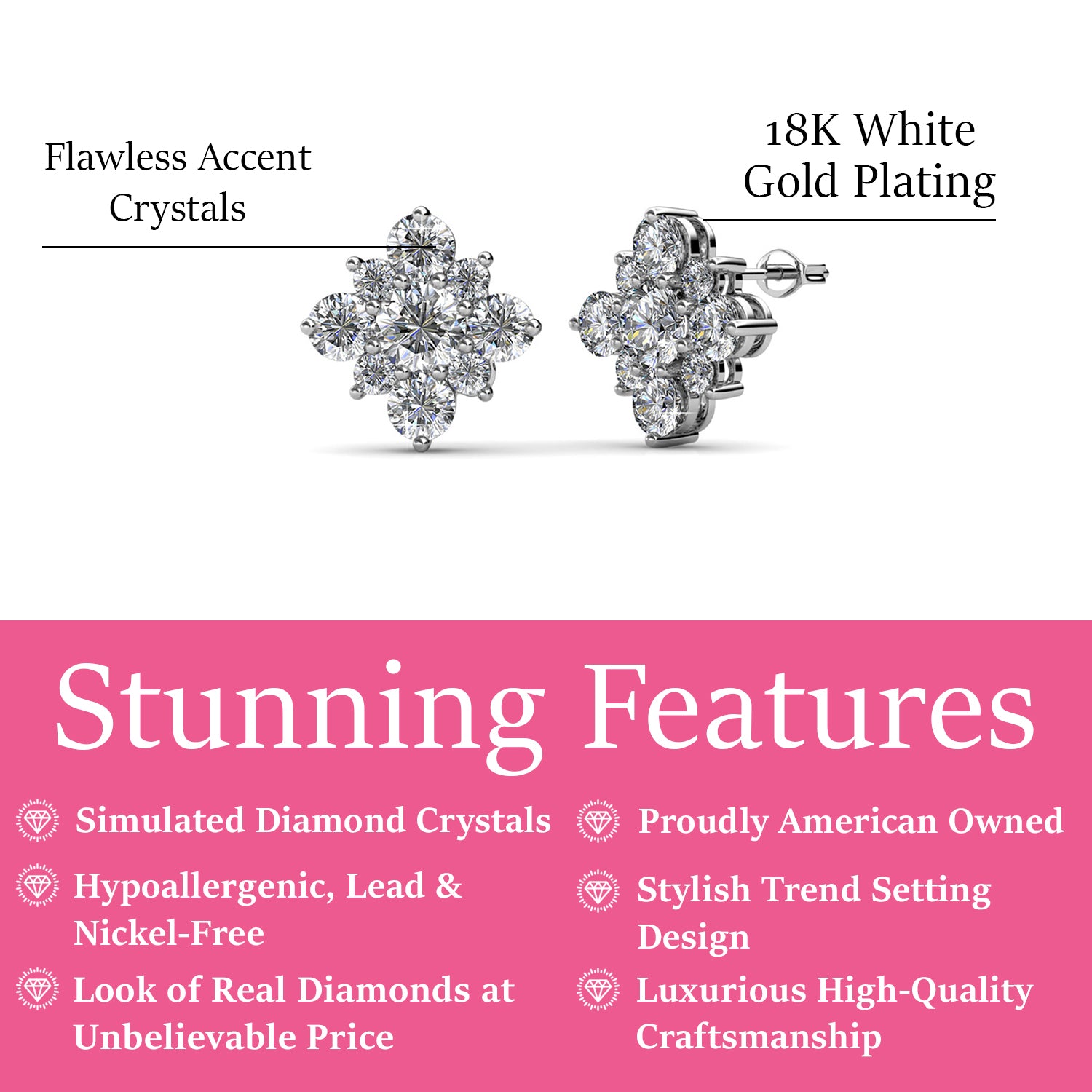 Macie 18k White Gold Plated Cluster Crystal Stud Earrings