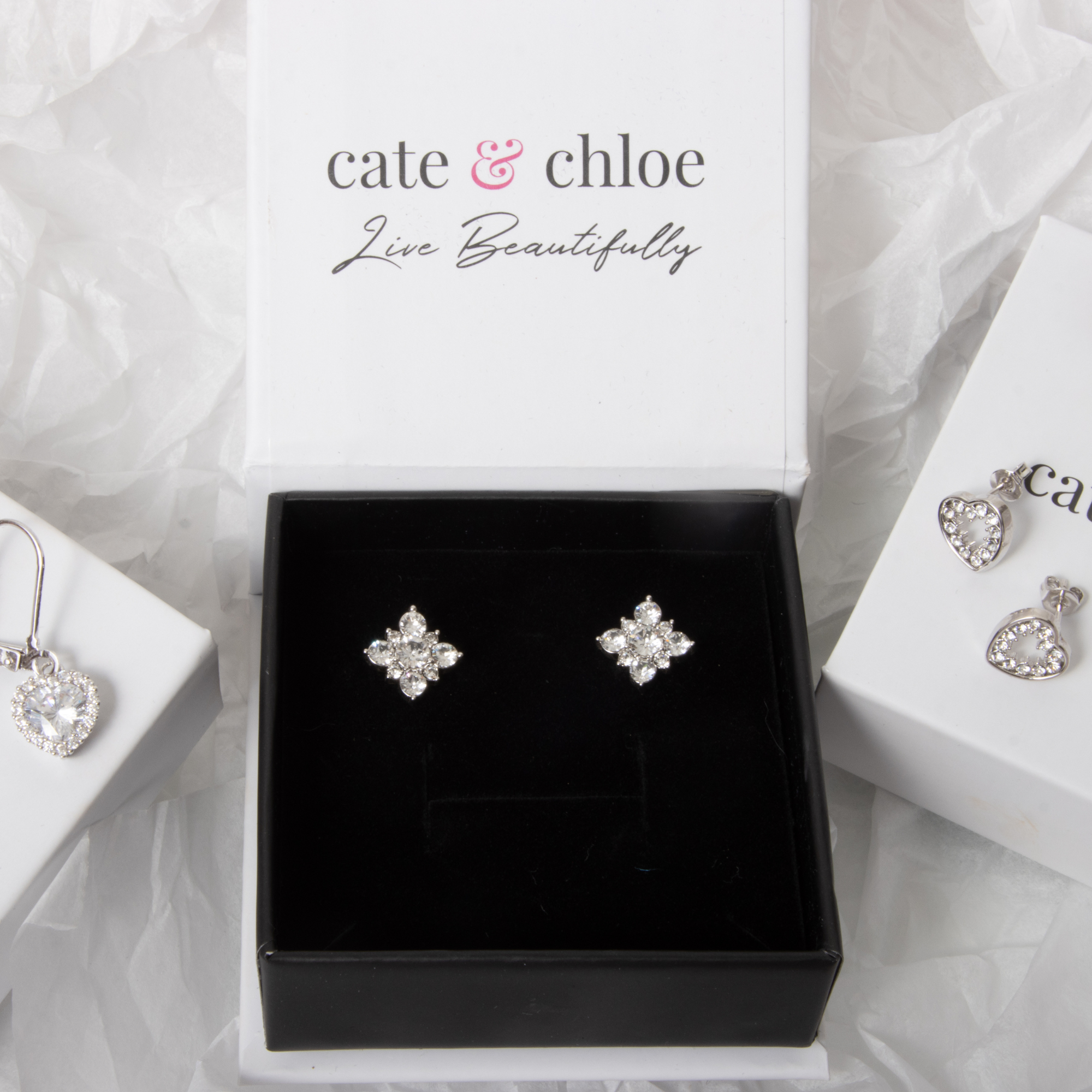 Macie 18k White Gold Plated Cluster Stud Earrings with Swarovski Crystals - FAB FAV