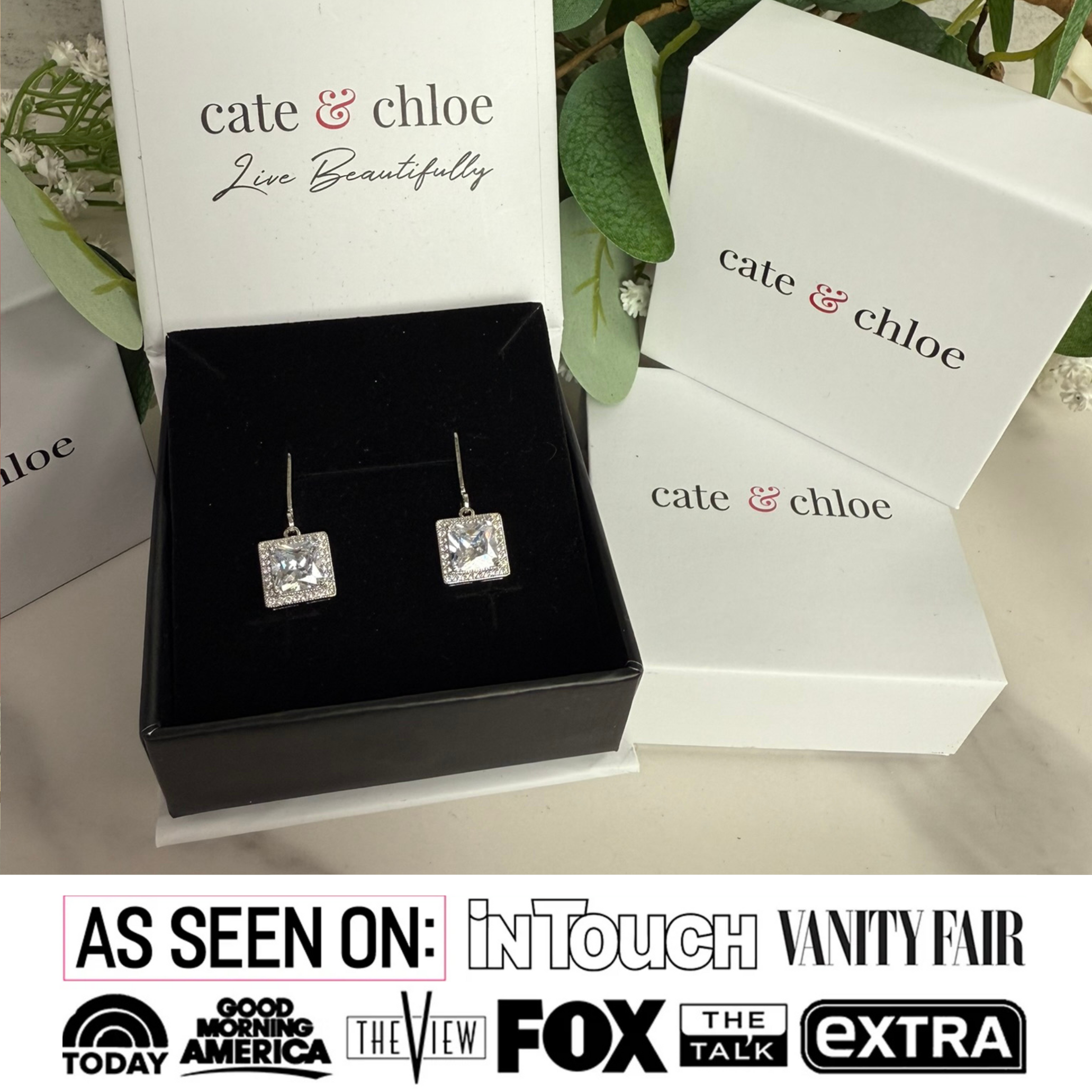 Maeve 18k White Gold Plated Drop Dangle Halo Earrings with Simulated Diamond Crystals – Fab Fav Sale