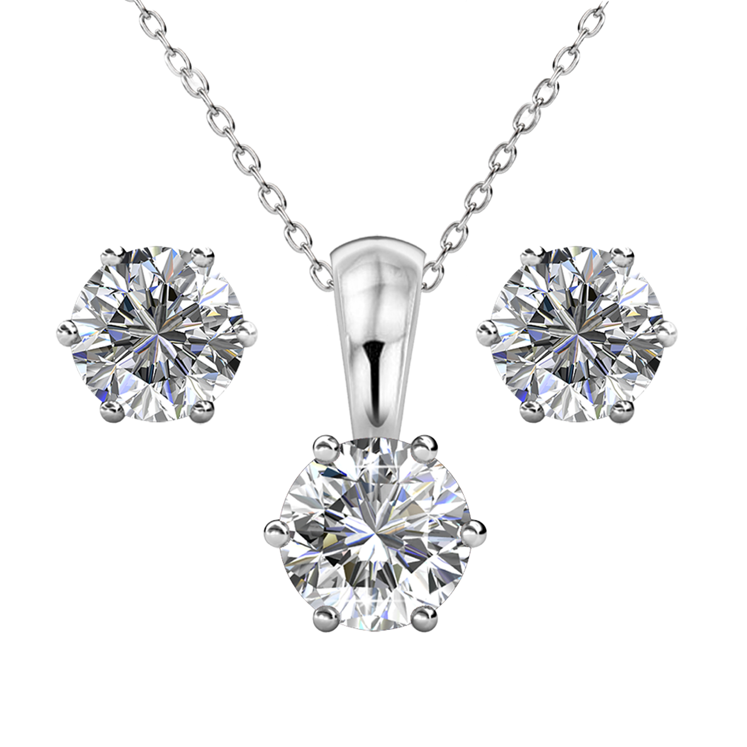 Birthstone 18k White Gold Plated Stud Earrings and Necklace Set with 1CT Swarovski Crystals