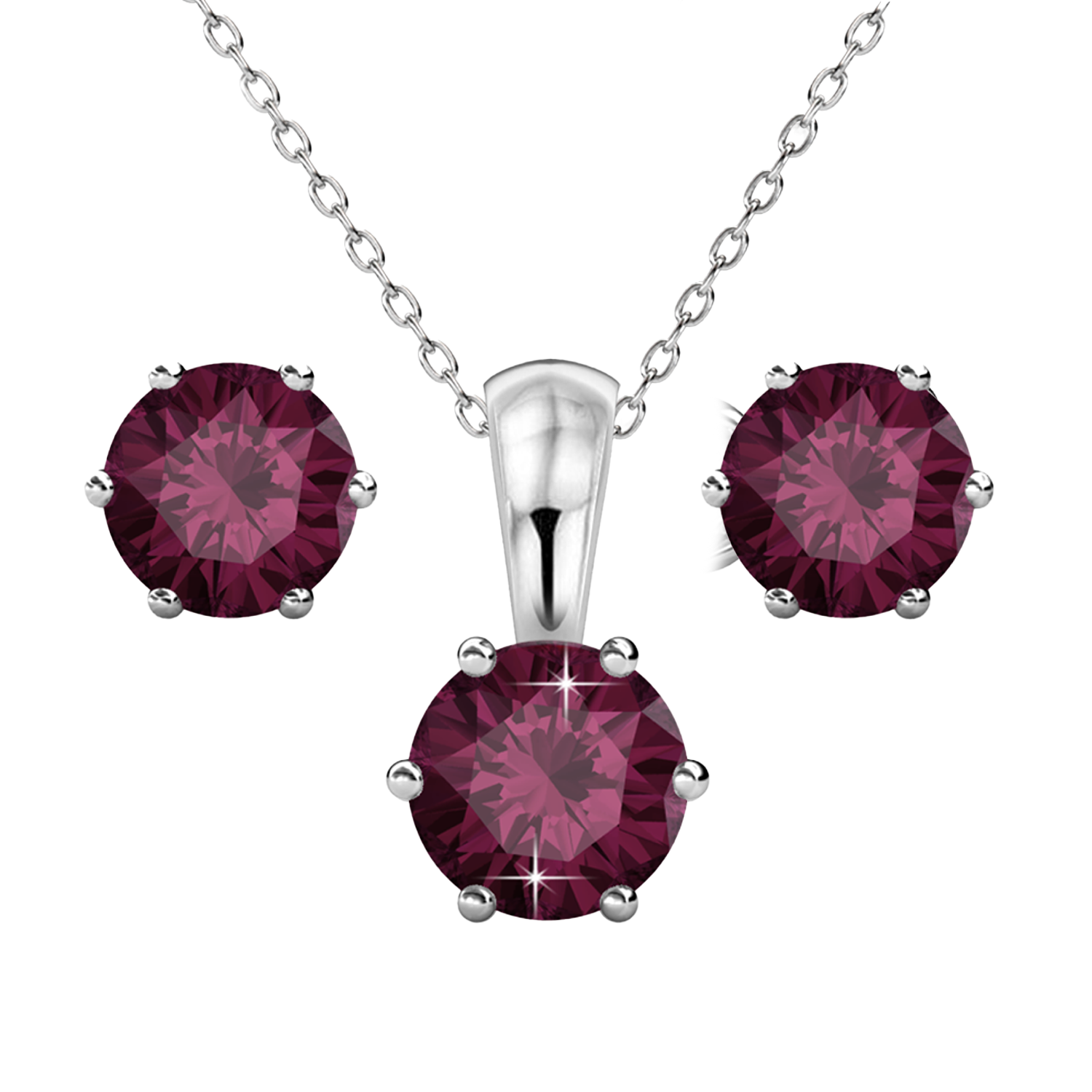 Birthstone 18k White Gold Plated Stud Earrings and Necklace Set with 1CT Swarovski Crystals