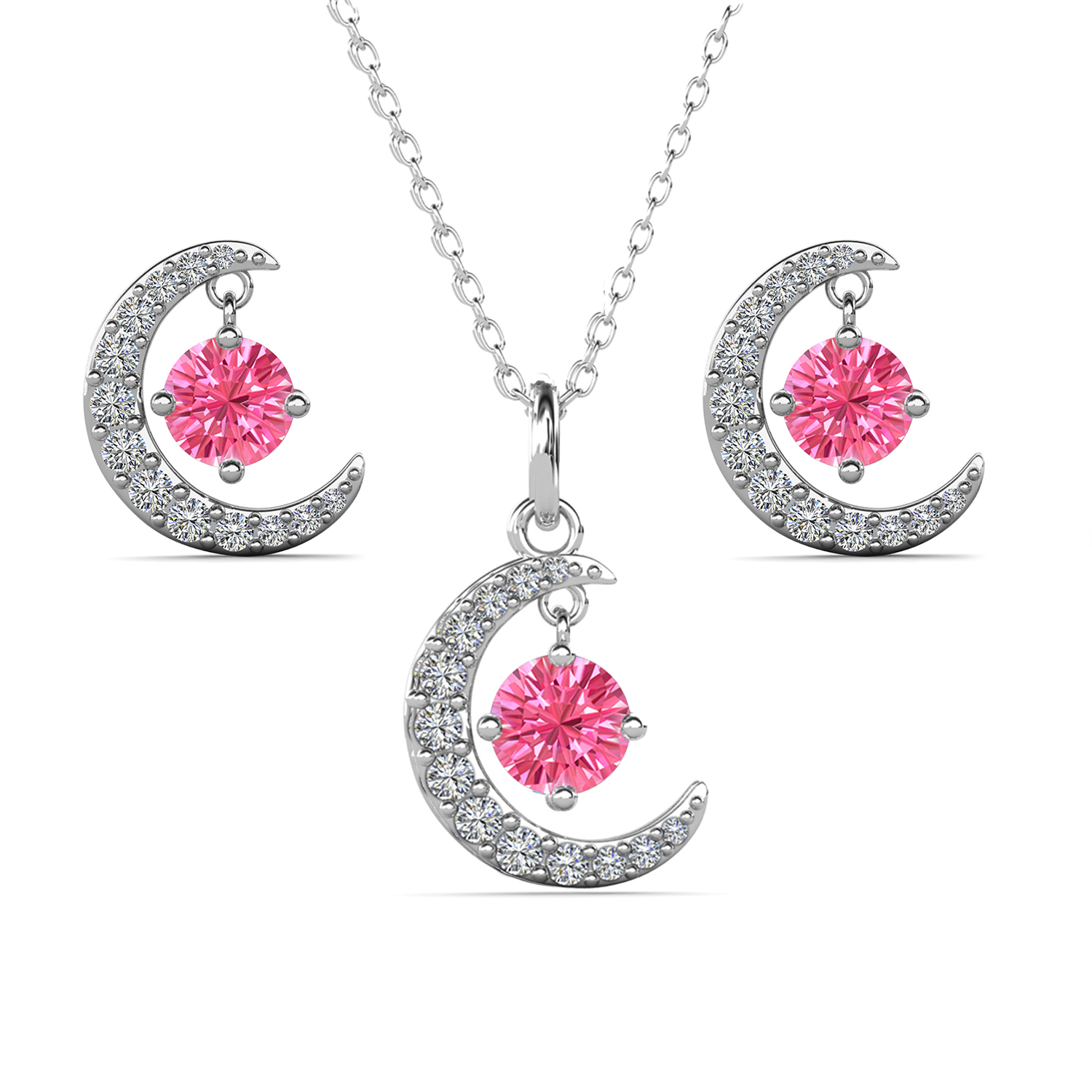 Luna Birthstone 18k White Gold Plated Silver Crescent Earrings and Necklace Set with Swarovski Crystals