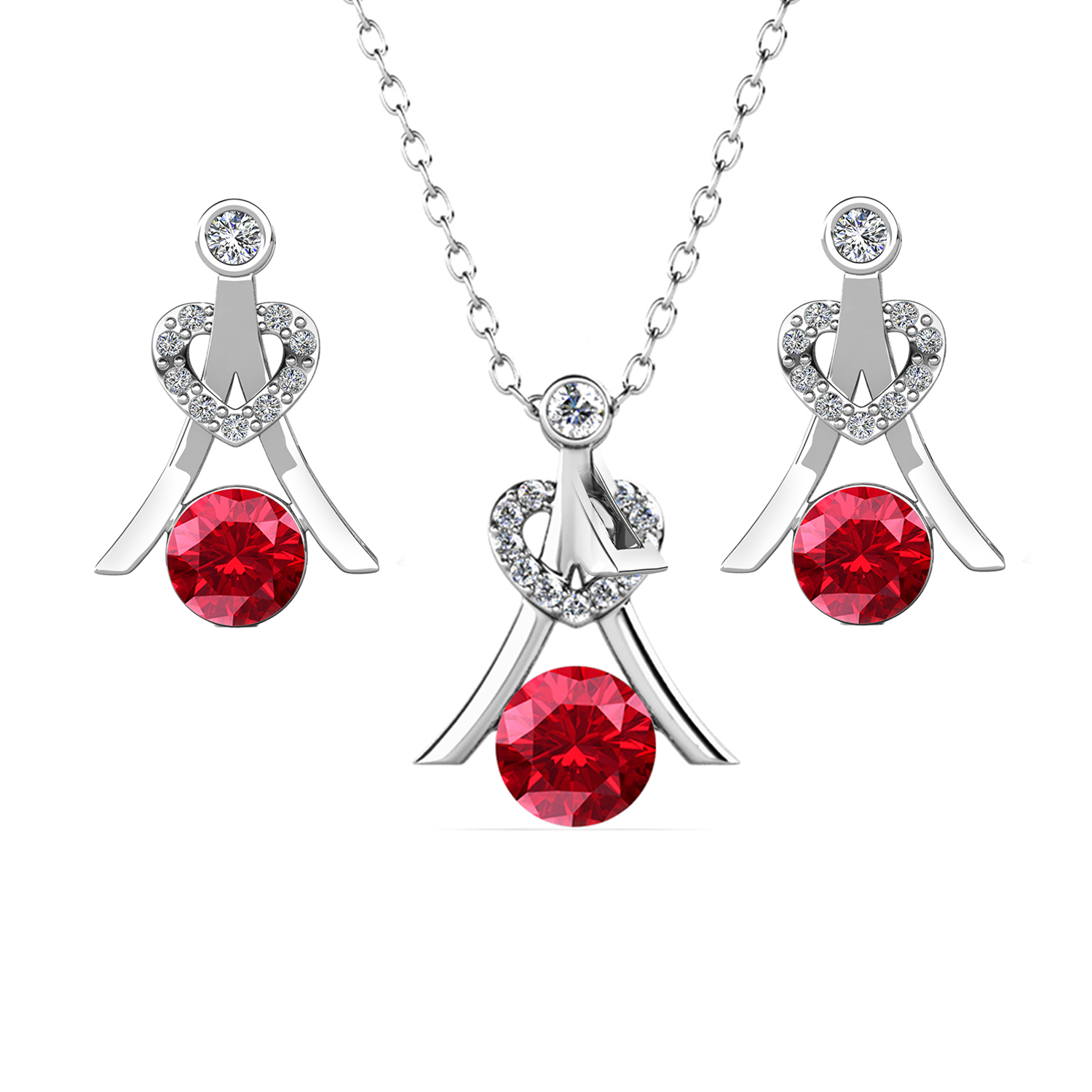 Serenity Birthstone 18k White Gold Plated Silver Earrings and Necklace Set with Swarovski Crystals