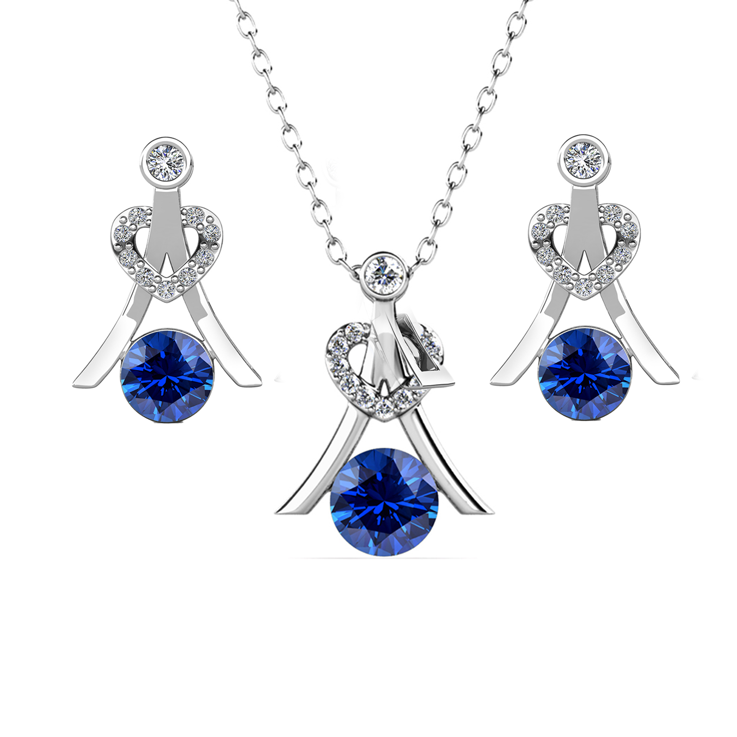 Serenity Birthstone 18k White Gold Plated Silver Earrings and Necklace Set with Swarovski Crystals