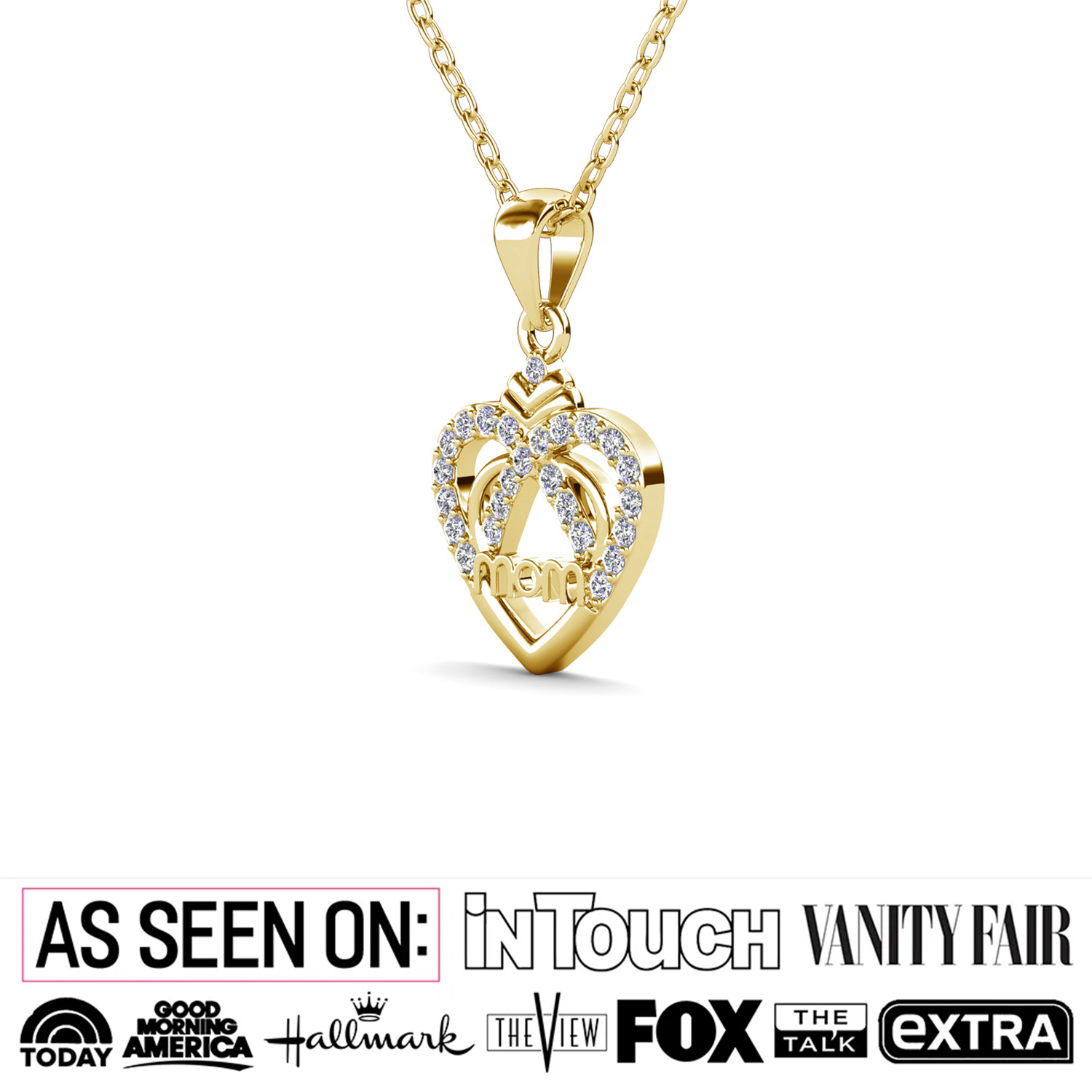 Jenna 18k White Gold Plated Mom Heart Necklace with Swarovski Crystals