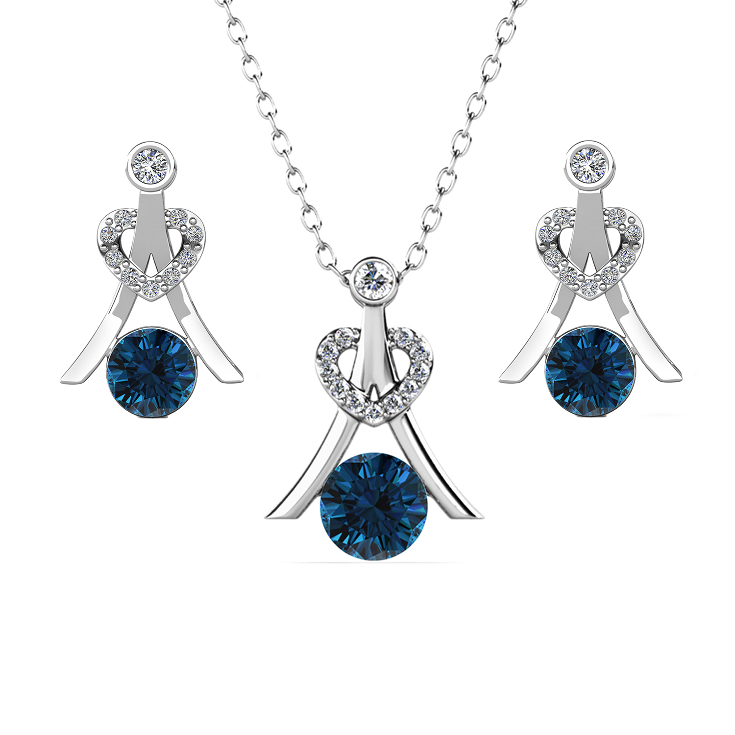 Serenity Birthstone 18k White Gold Plated Silver Earrings and Necklace Set with Swarovski Crystals