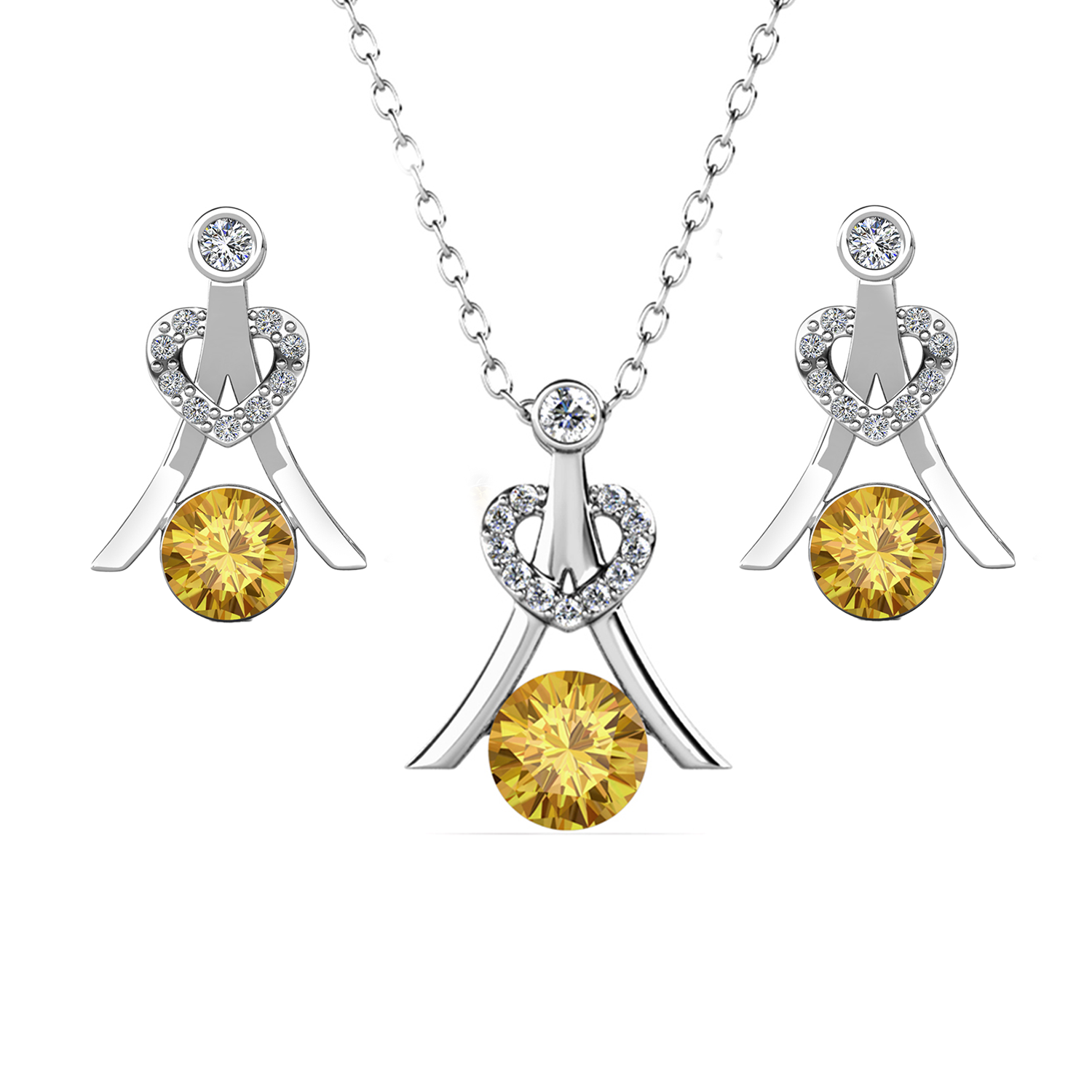 Serenity Birthstone 18k White Gold Plated Silver Earrings and Necklace Set with Swarovski Crystals