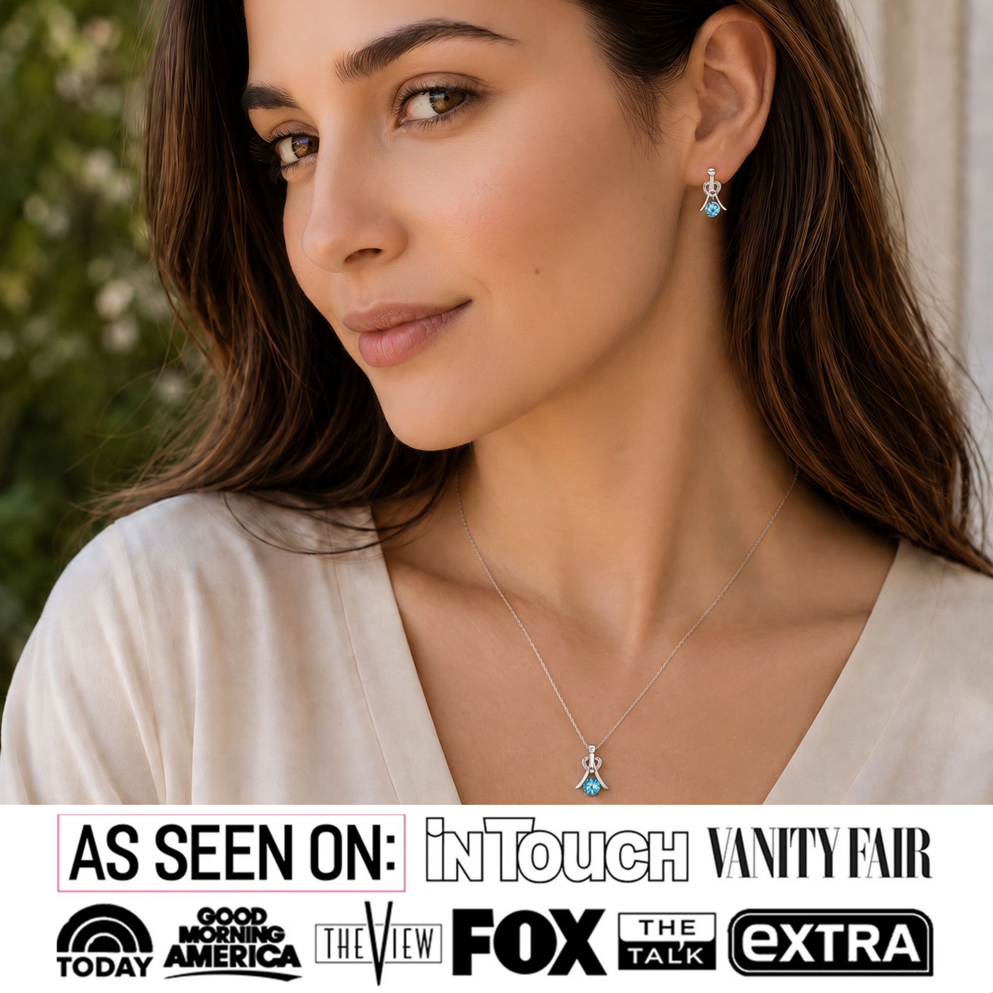 Serenity Birthstone 18k White Gold Plated Drop Earrings and Necklace Set with Swarovski Crystals