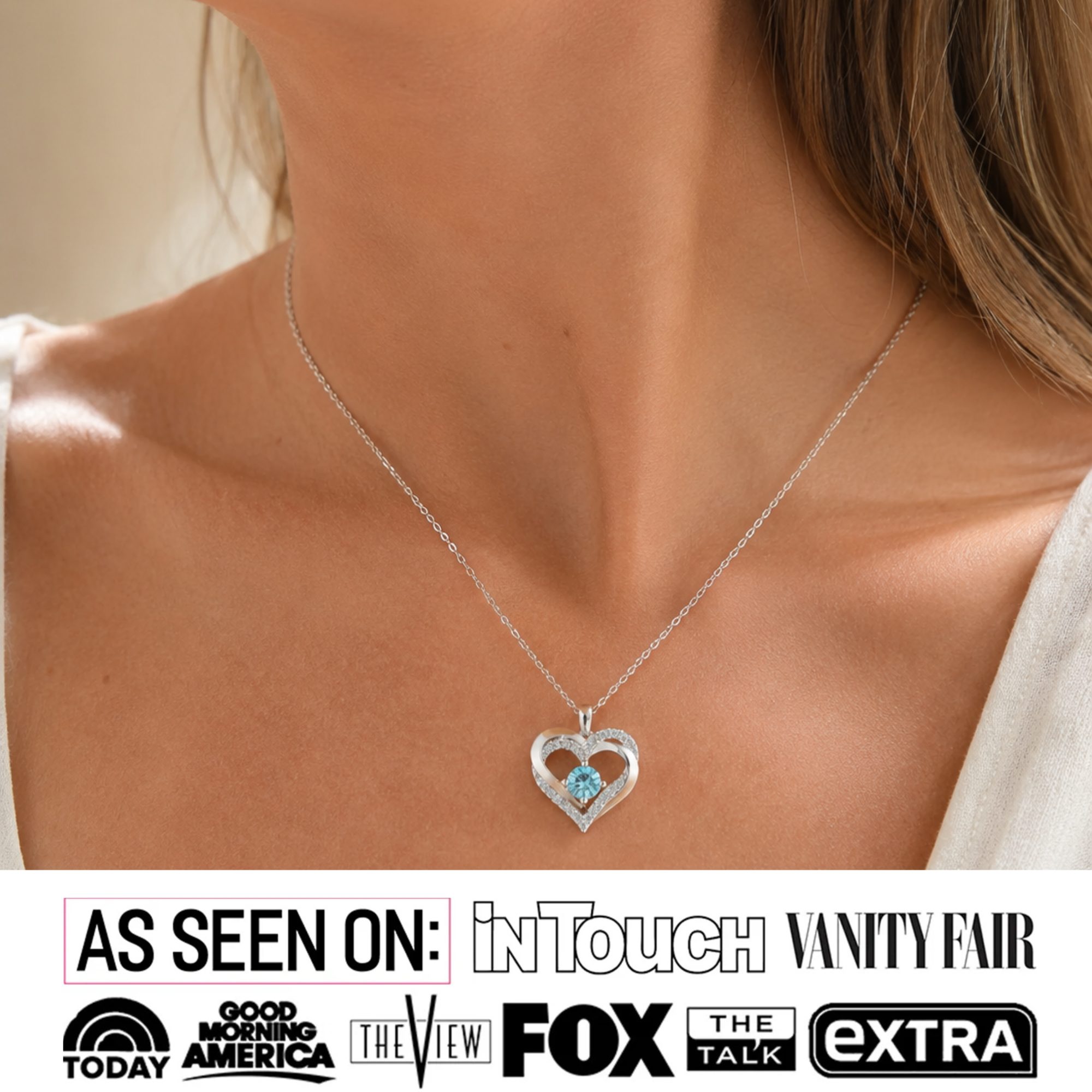 Forever Birthstone 18k White Gold Plated Double Heart Necklace with Swarovski Crystals