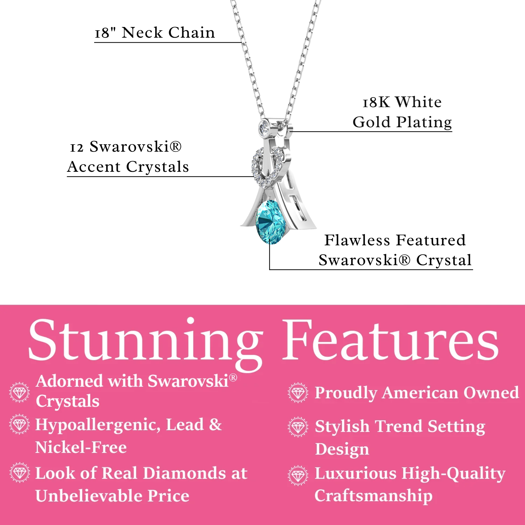 Serenity Birthstone 18k White Gold Plated Necklace with Round Cut Swarovski Crystals