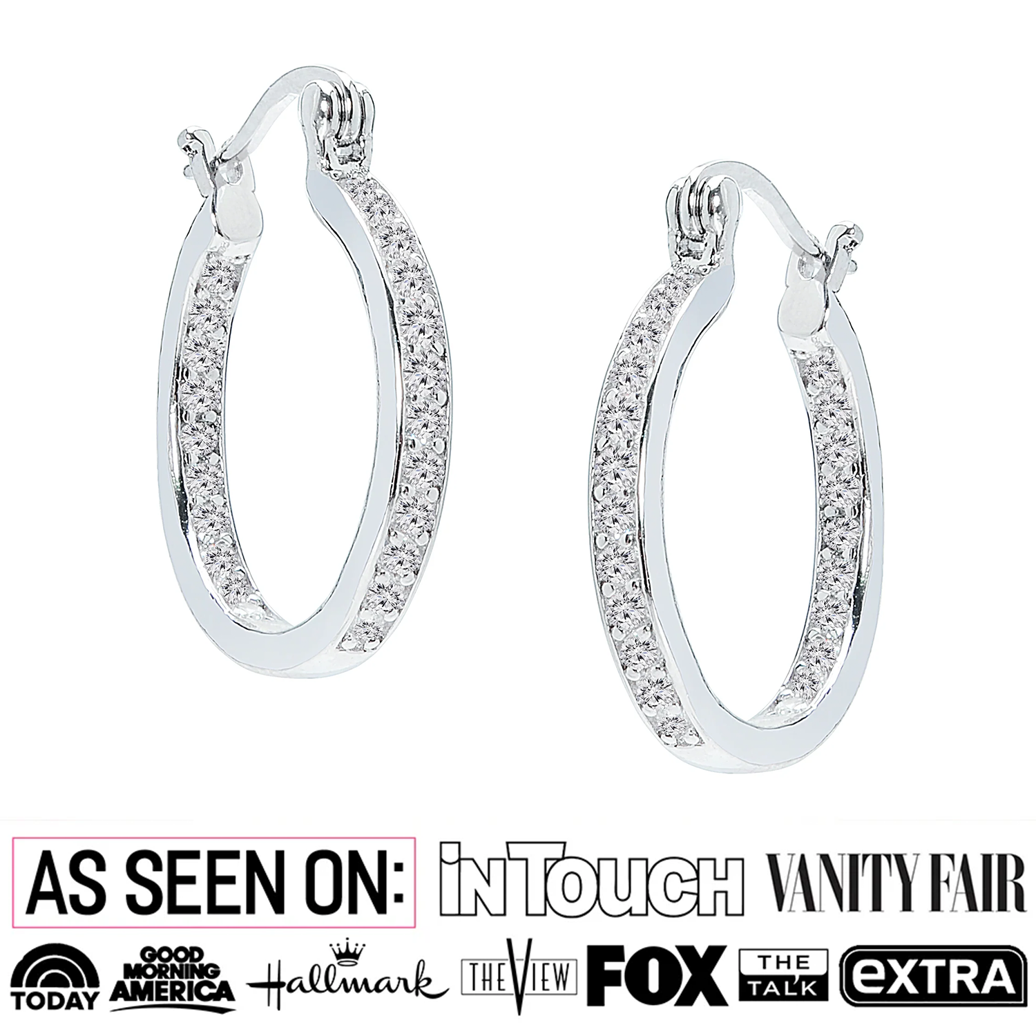 Margot 18k White Gold Plated Hoop Earrings with Simulated Diamond Crystals