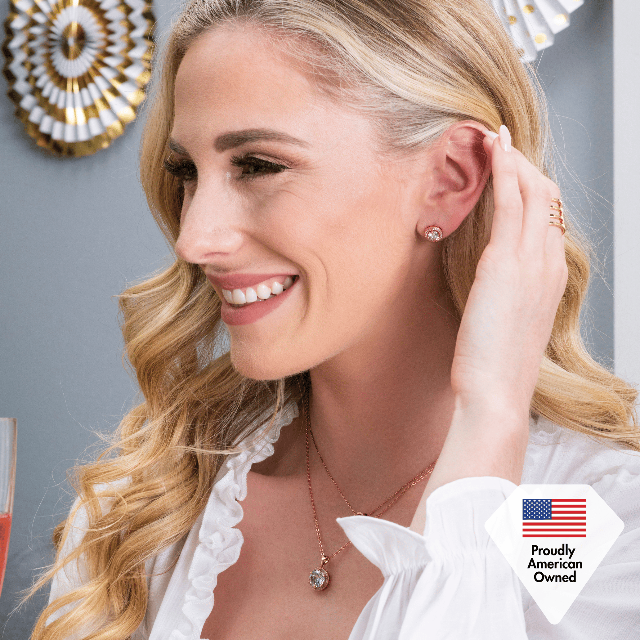 Mariah 18k White Gold Plated Halo Stud Earrings with Round Cut Simulated Diamond Crystals