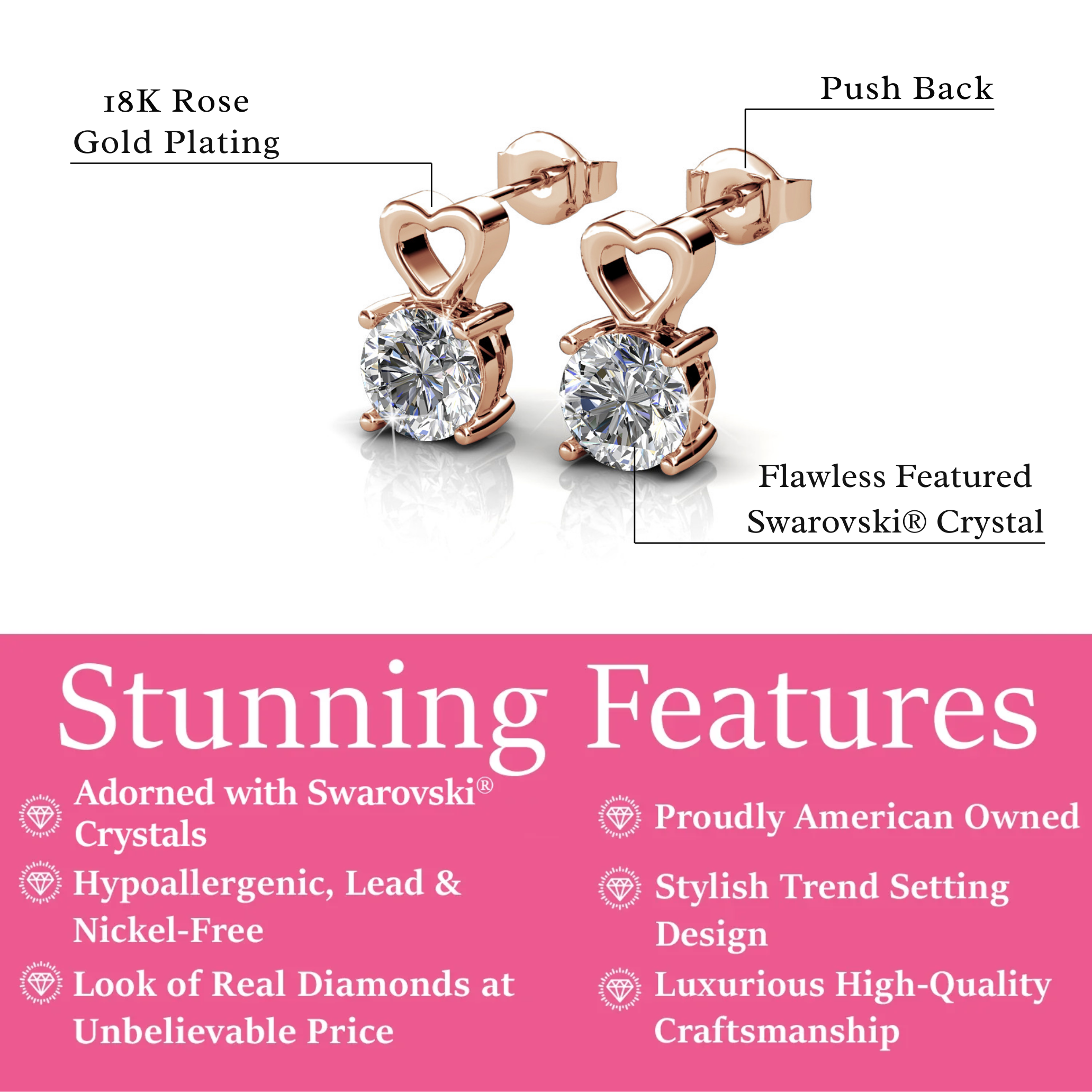 Marian 18k White Gold Heart Earrings with Round Cut Swarovski Crystal