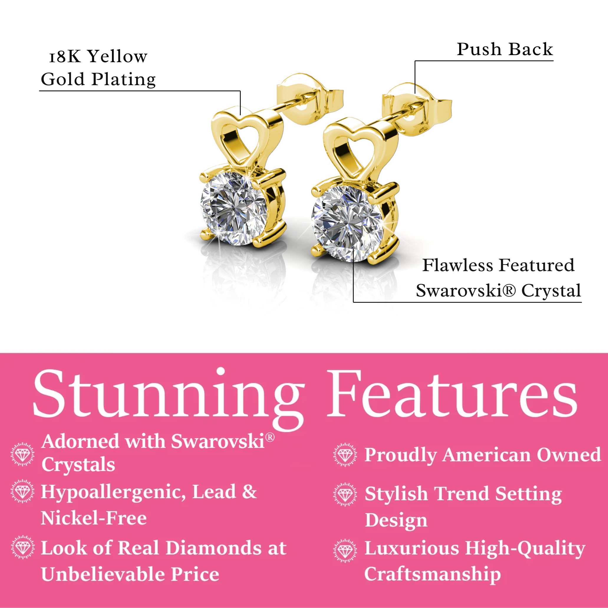 Marian 18k White Gold Heart Earrings with Round Cut Swarovski Crystal