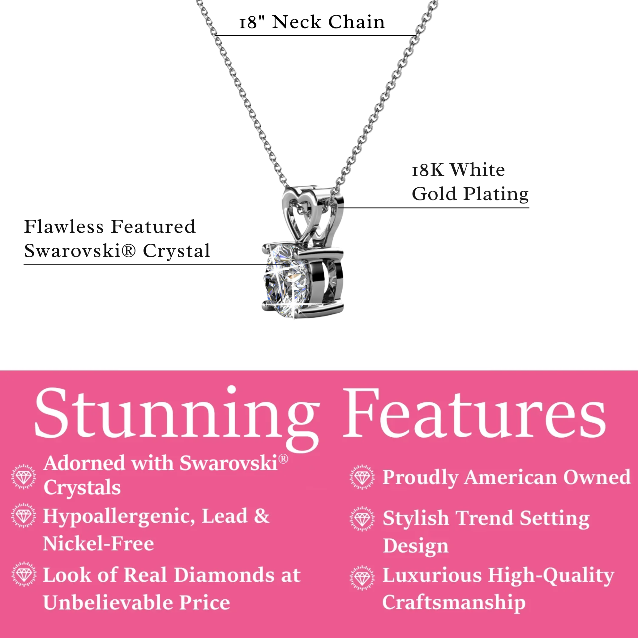 Marian 18k White Gold Plated Heart Pendant Necklace with Swarovski Crystal