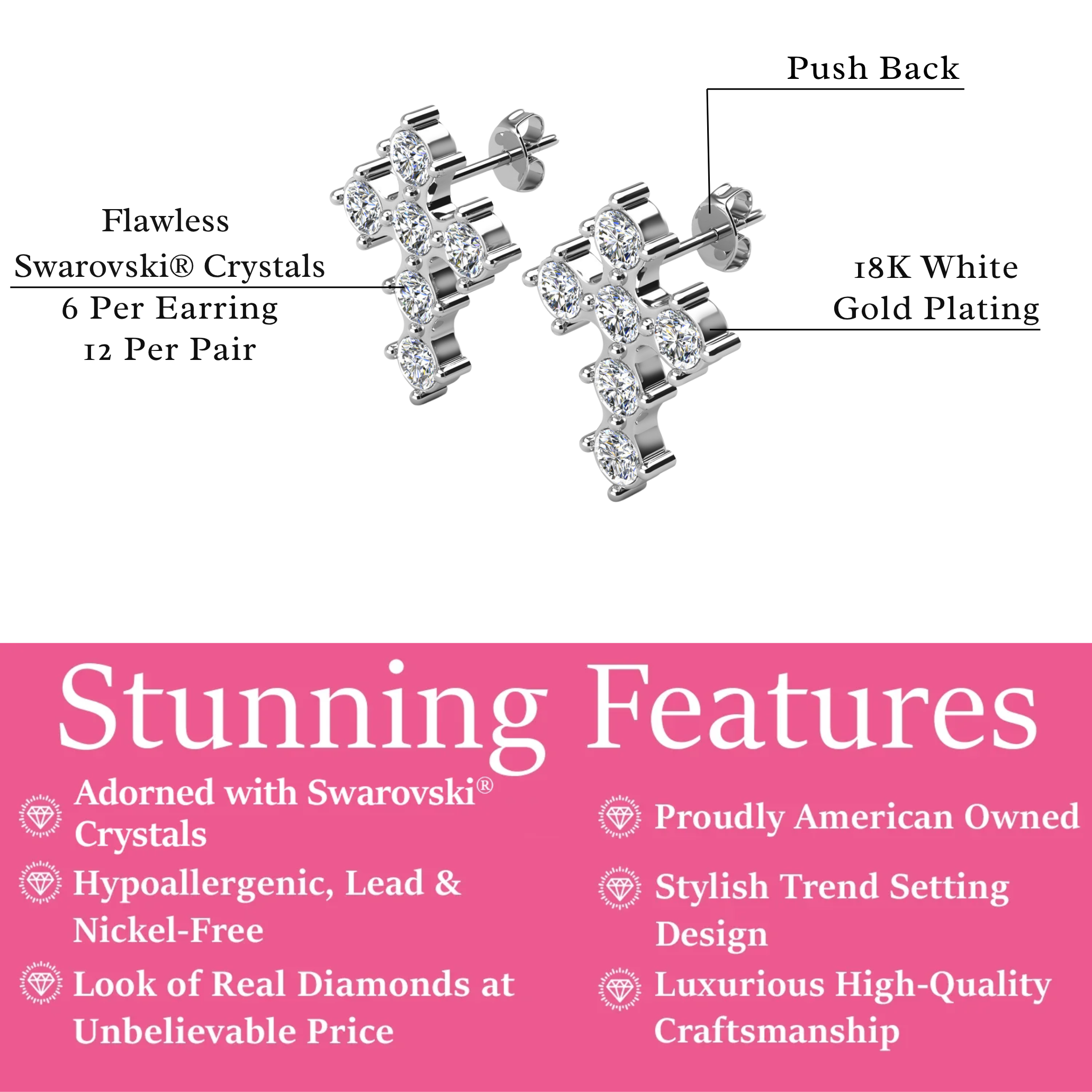Marissa 18k White Gold Plated Cross Stud Earrings & Blessed by Faith Pink Envelope Card