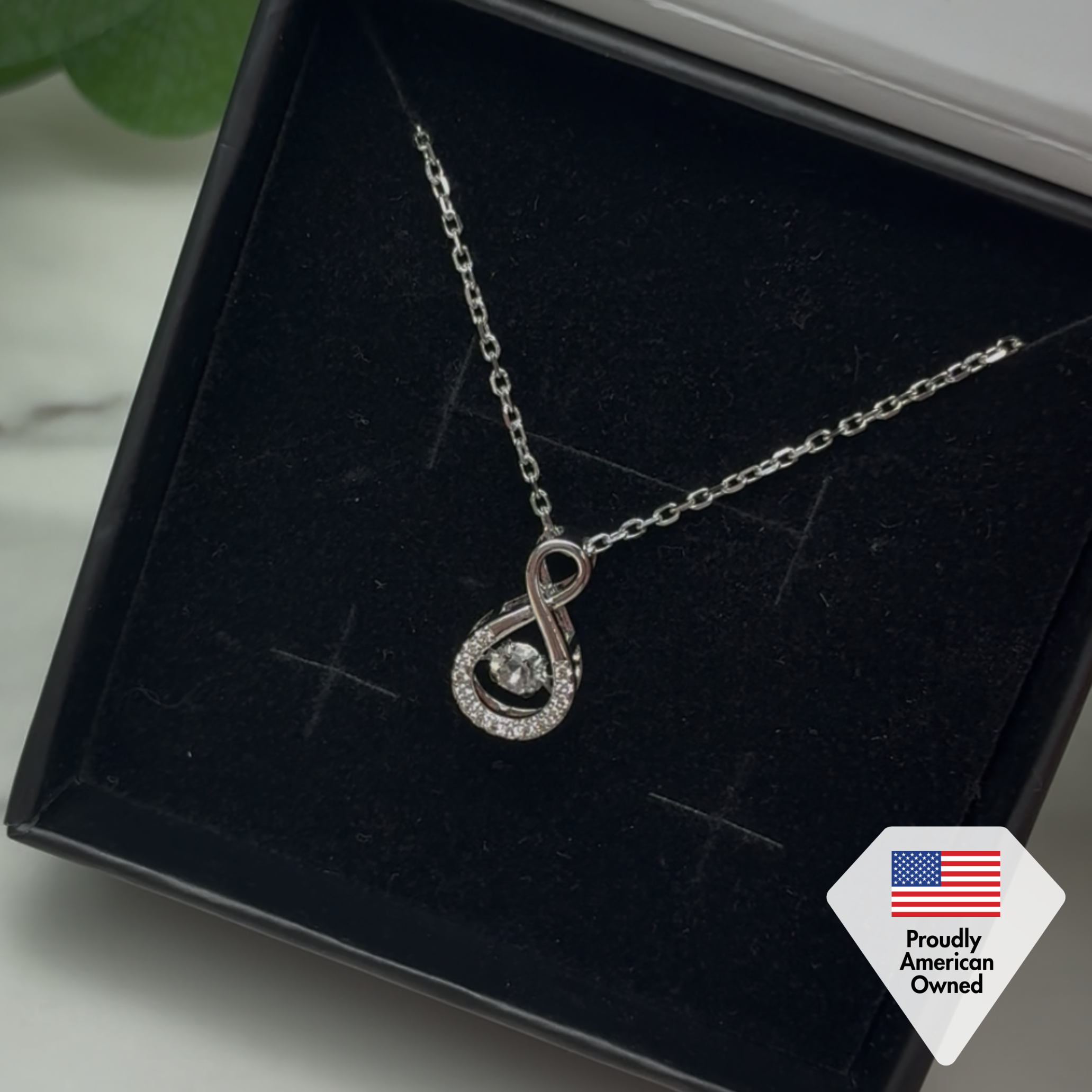 Martha 18k White Gold Plated Infinity Dancing Pendant Necklace with Swarovski Crystals