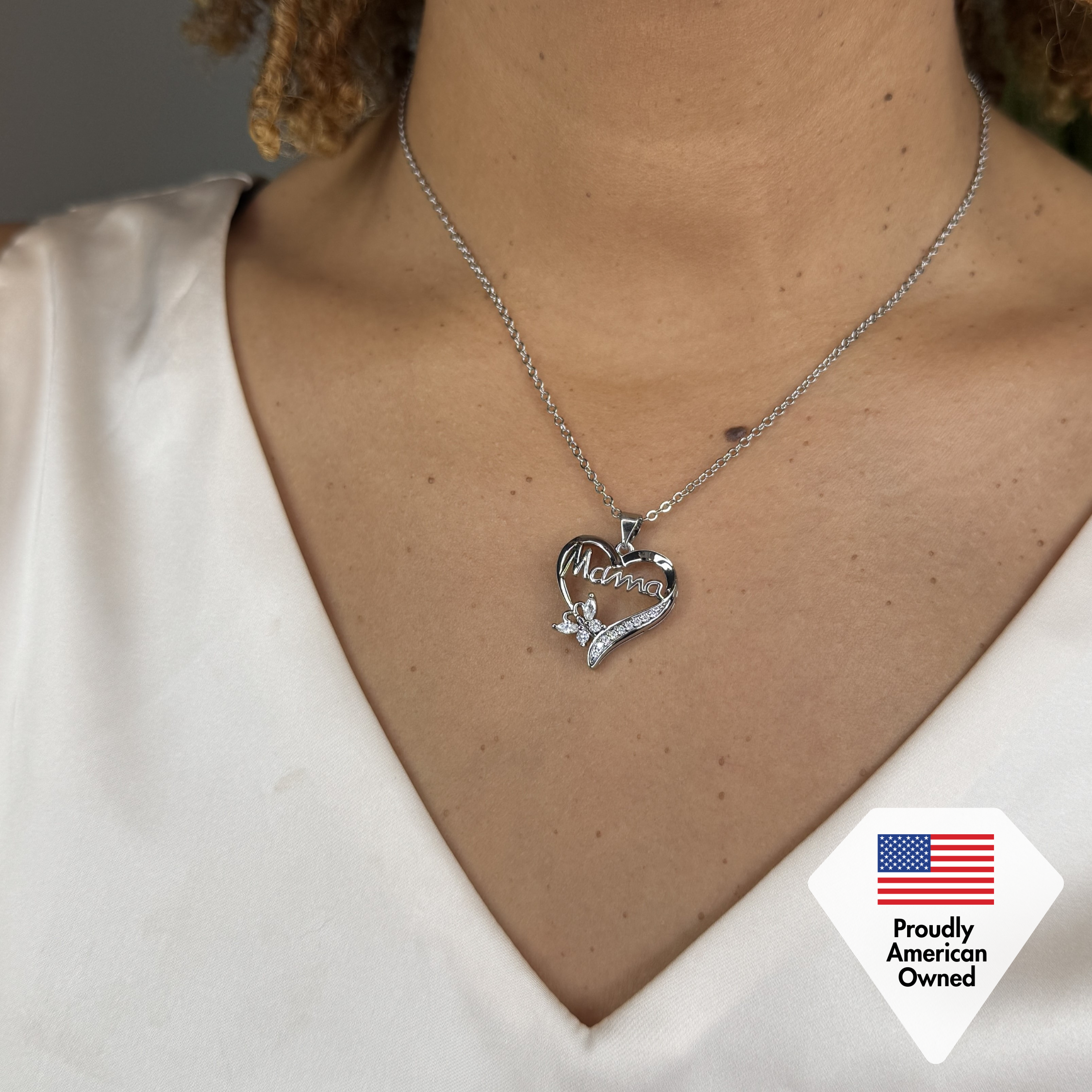 Mom 18k White Gold Plated Necklaces with Swarovski Crystals and Message Card