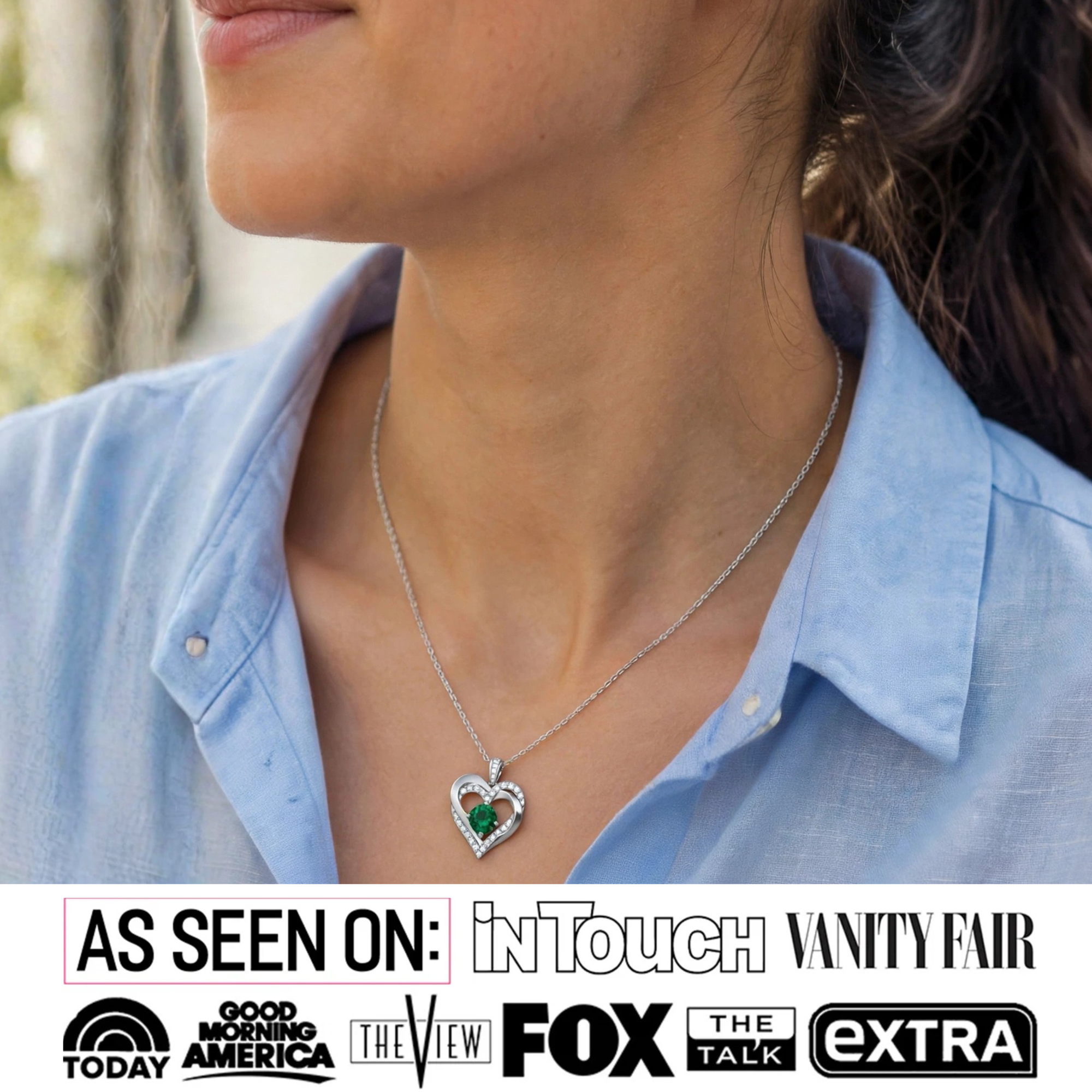 Forever Birthstone 18k White Gold Plated Double Heart Necklace with Swarovski Crystals