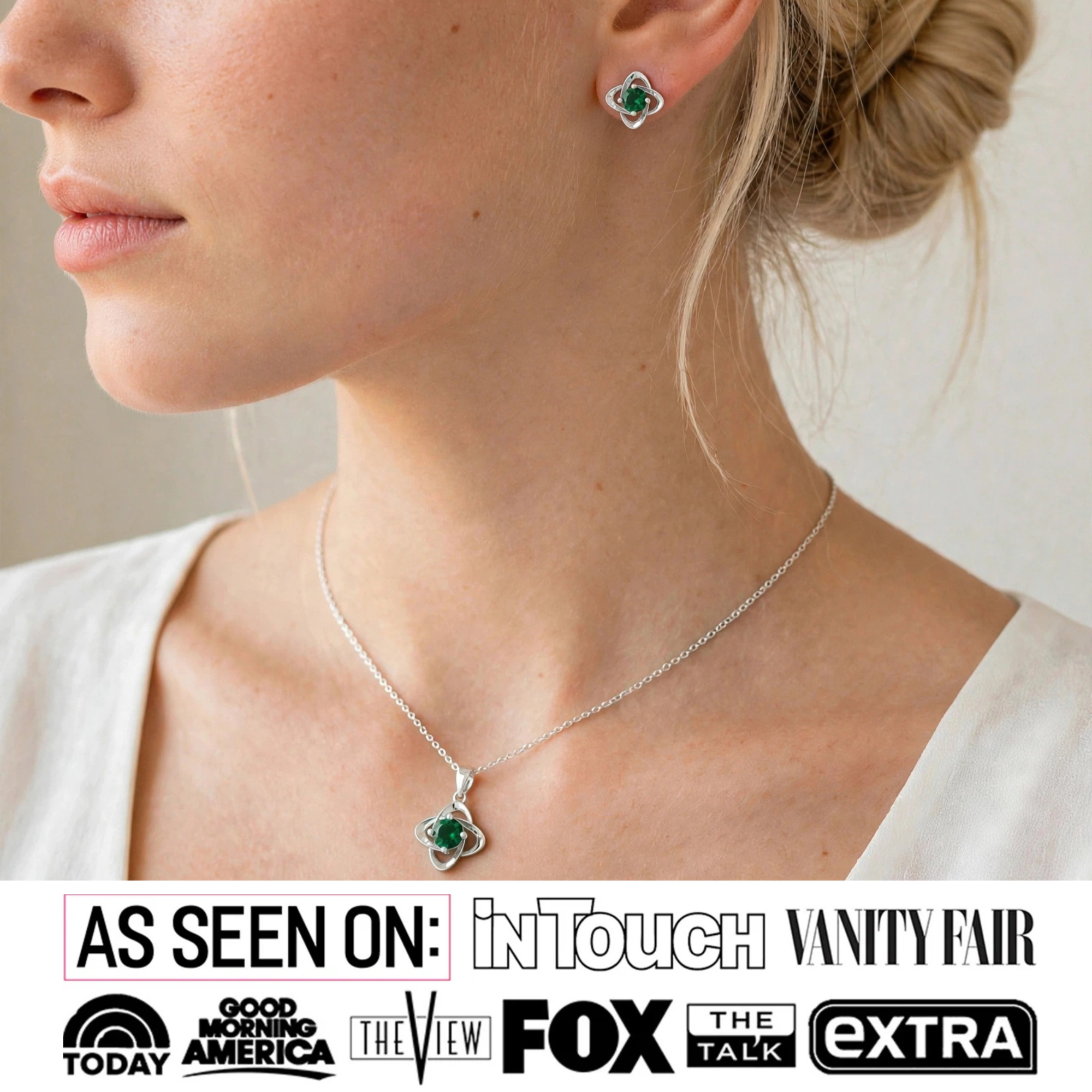 Infinity Birthstone 18k White Gold Plated Stud Earrings and Necklace Set with Swarovski Crystals