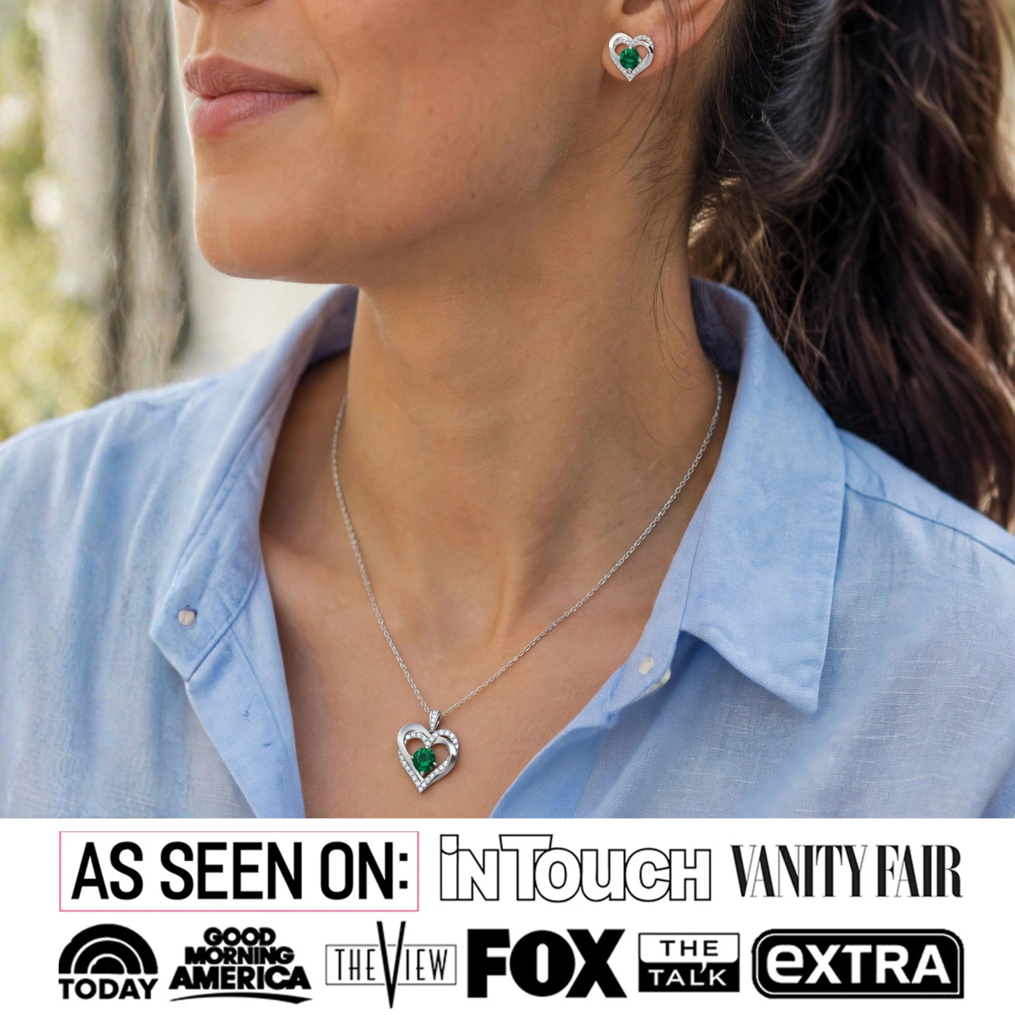 Forever Birthstone 18k White Gold Plated Silver Double Heart Earrings and Necklace Set with Swarovski Crystals